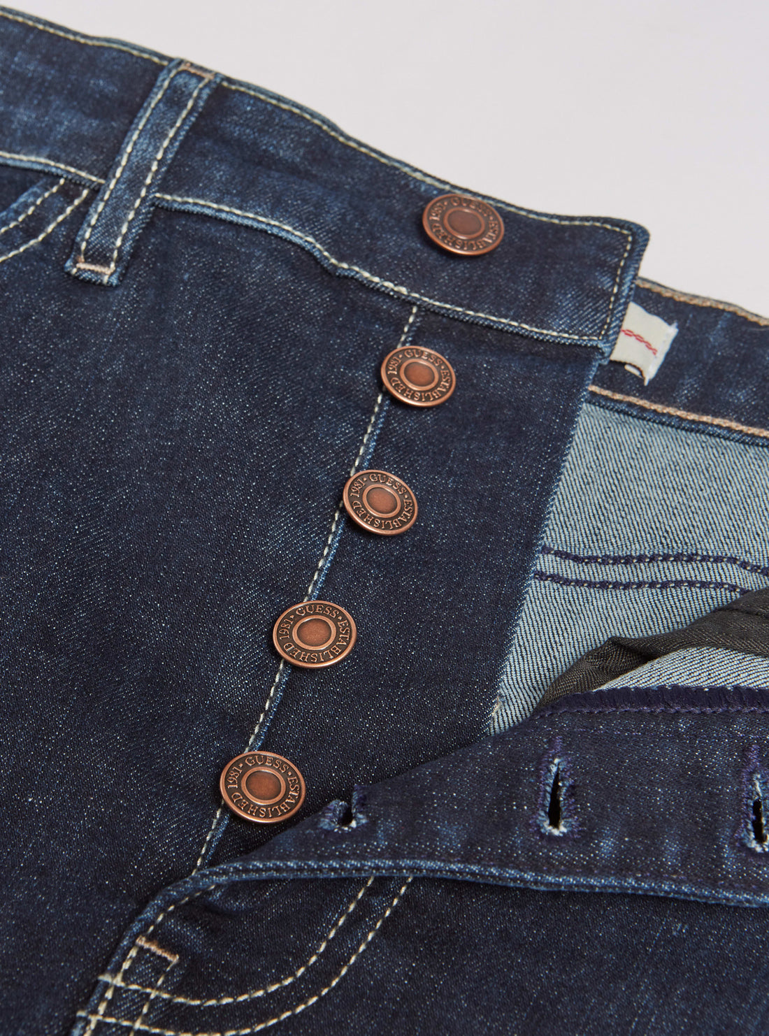 GUESS Womens 80s Longuette Denim Midi Pencil Skirt In Dark Wash W2RD30D4KF4 Front Detail View