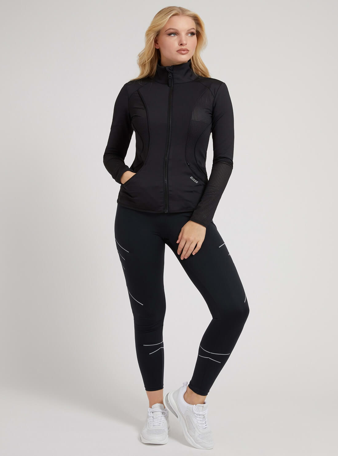 GUESS Womens  Black Amethyst Active Zip Jacket O1YA18MC049 Full View