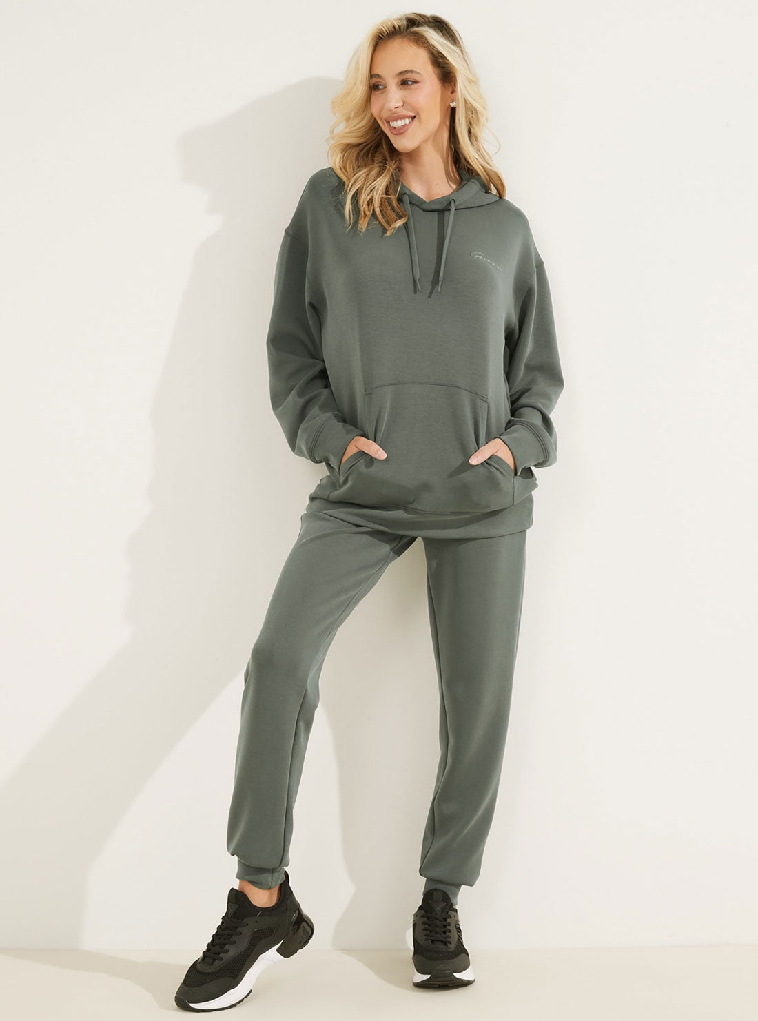 GUESS Womens  Eco Ash Green Effie Active Hoodie V2GQ06KAYM2 Full  View