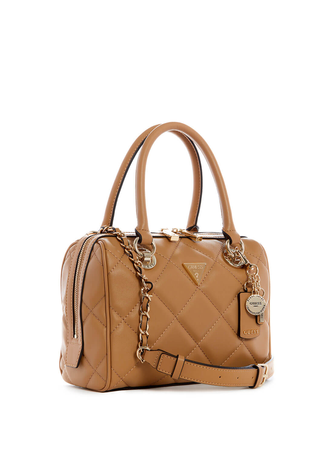 GUESS Womens Beige Cessily Box Satchel QG767905 Front Side View
