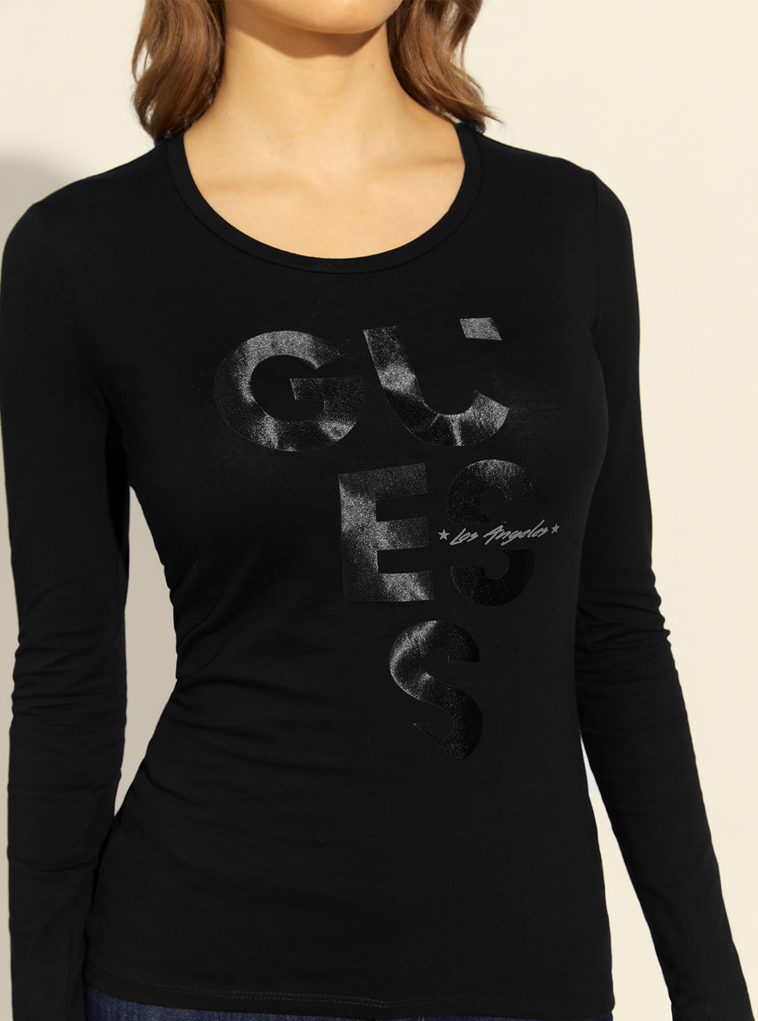 GUESS Womens Black Aurelie Logo T-Shirt  W2RI02J1311 Detail View
