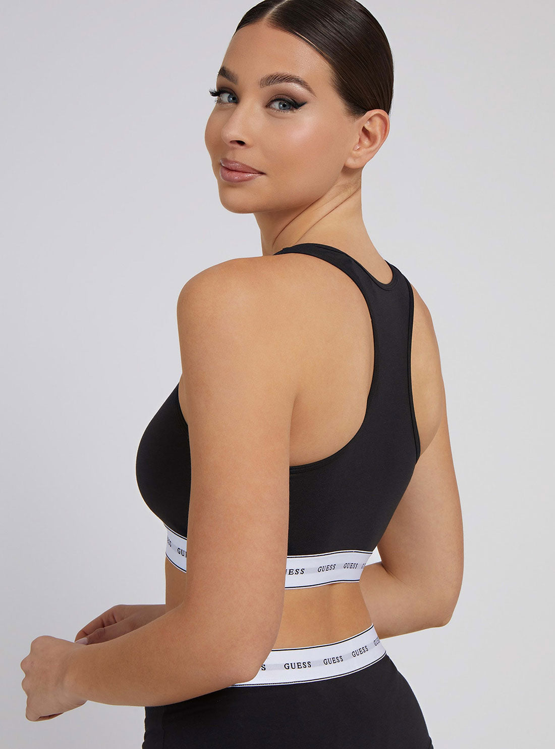 GUESS Womens  Black Carrie Logo Bralette O97C01JR07A Back View