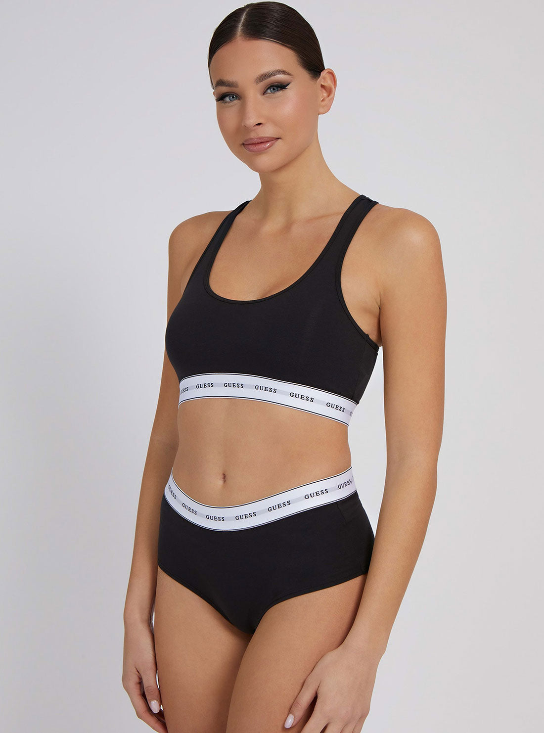 GUESS Womens  Black Carrie Logo Bralette O97C01JR07A Full View