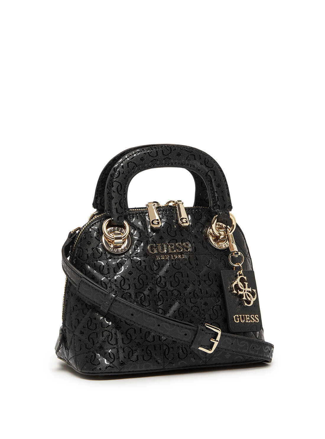 GUESS Womens Black Cathleen Small Dome Crossbody Satchel GG773705 Front Side View