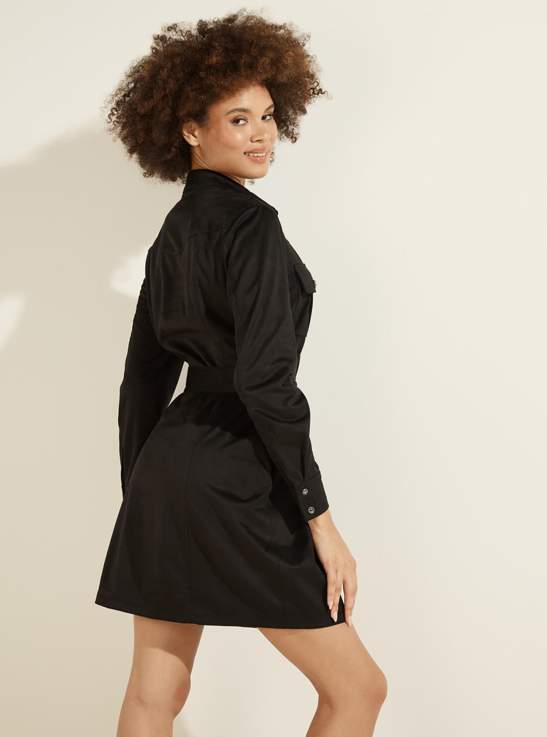 GUESS Womens Black Dora Suede Mini Dress W1BK13WE5D0 Back View