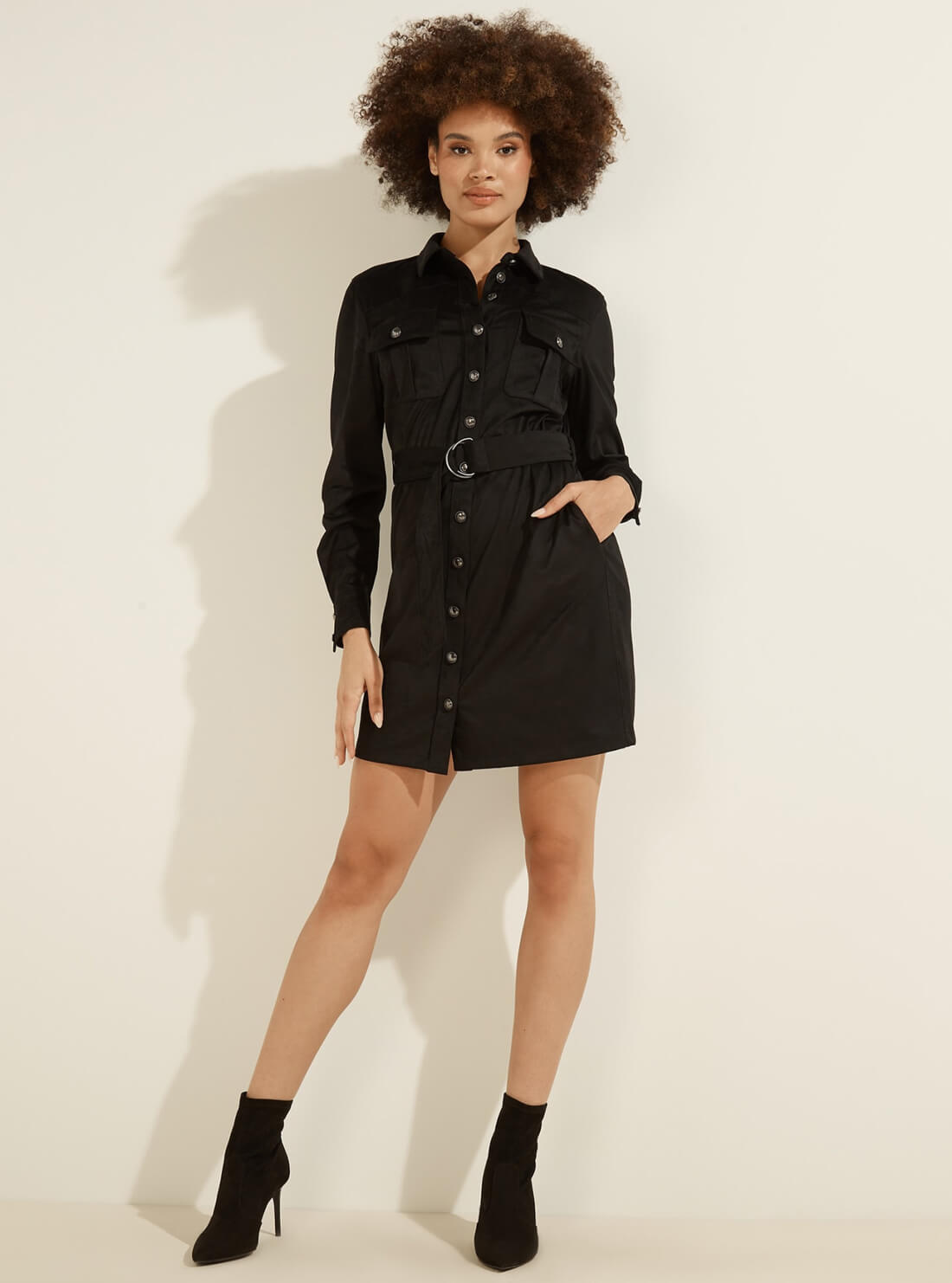 GUESS Womens Black Dora Suede Mini Dress W1BK13WE5D0 Full View
