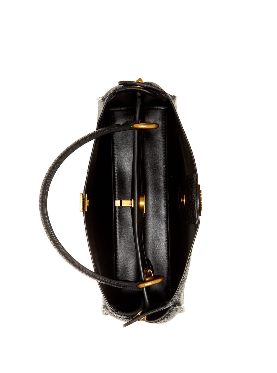 GUESS Womens  Black Downtown Chic Turnlock Satchel VB838505 Inside View