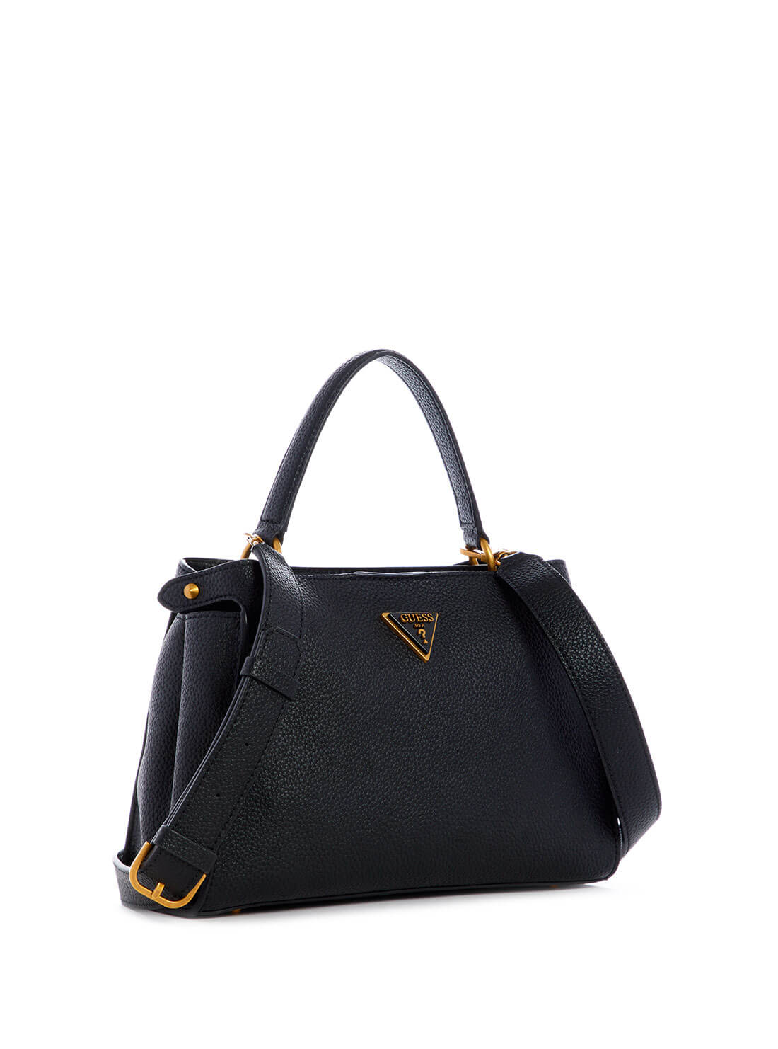 GUESS Womens  Black Downtown Chic Turnlock Satchel VB838505 Front Side View