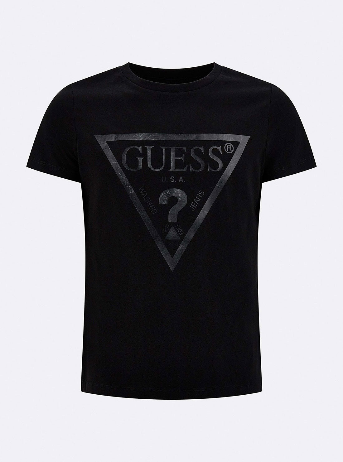 GUESS Womens Eco Black Adele Triangle Logo T-Shirt V2RI13K8HM0 Ghost Front View
