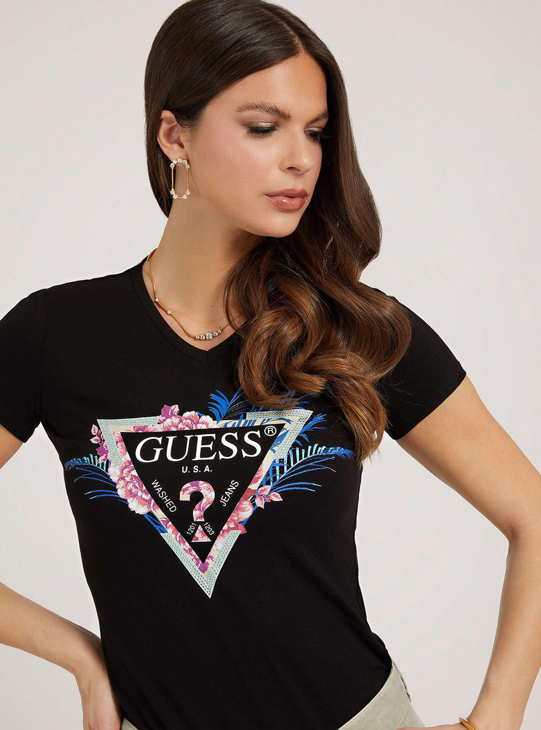 GUESS Womens Eco Black Kathe Logo T-Shirt W2GI06J1311 Detail View