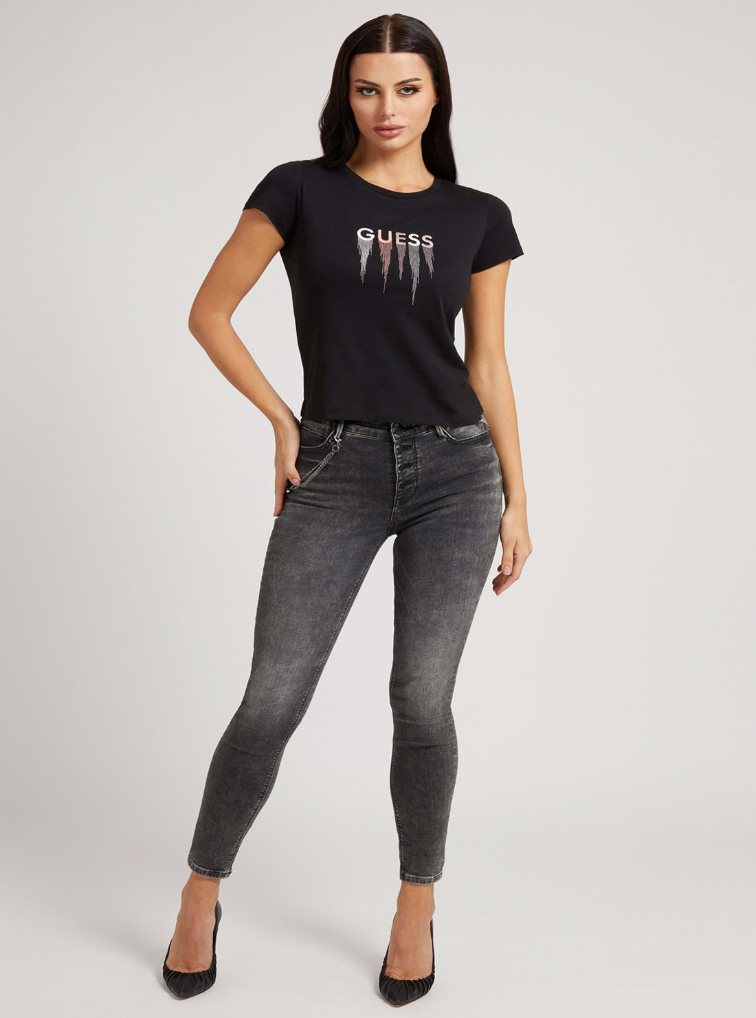 GUESS Womens Eco Black Waterfall Logo Baby T-Shirt W2RI0660071 Full View