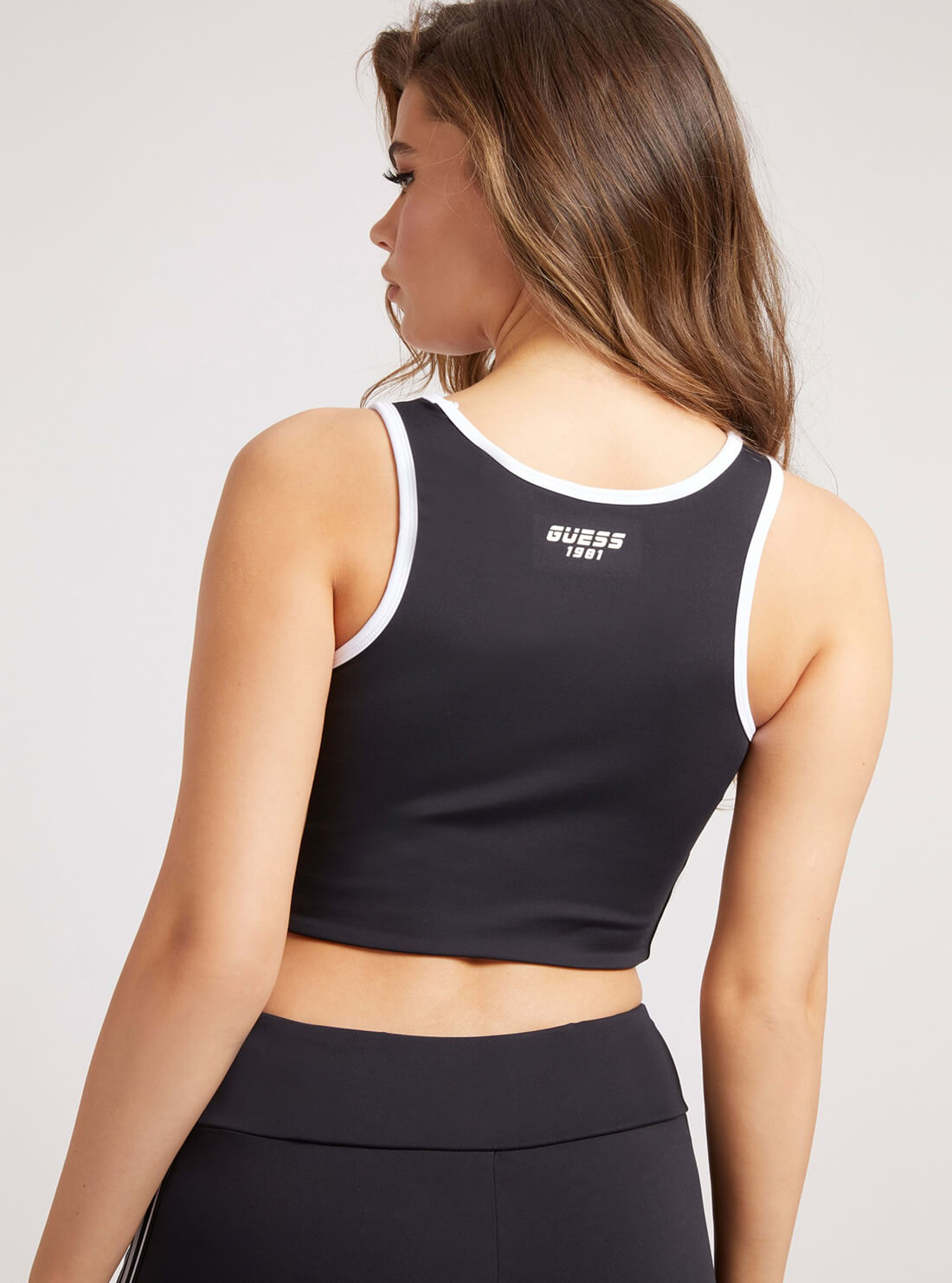 GUESS Womens  Black White Ethel Active Crop Top O1RA33MC049 Back View