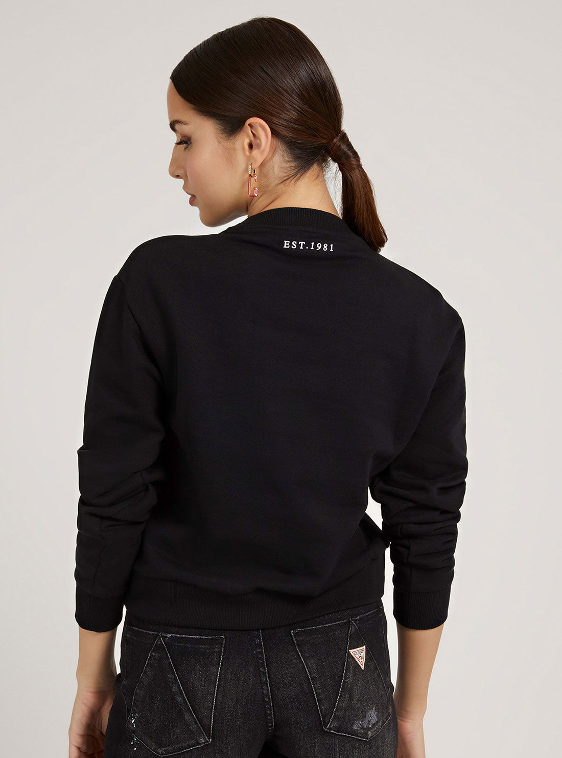 GUESS Womens Black Icon Logo Jumper W2GQ07KB680 Back View