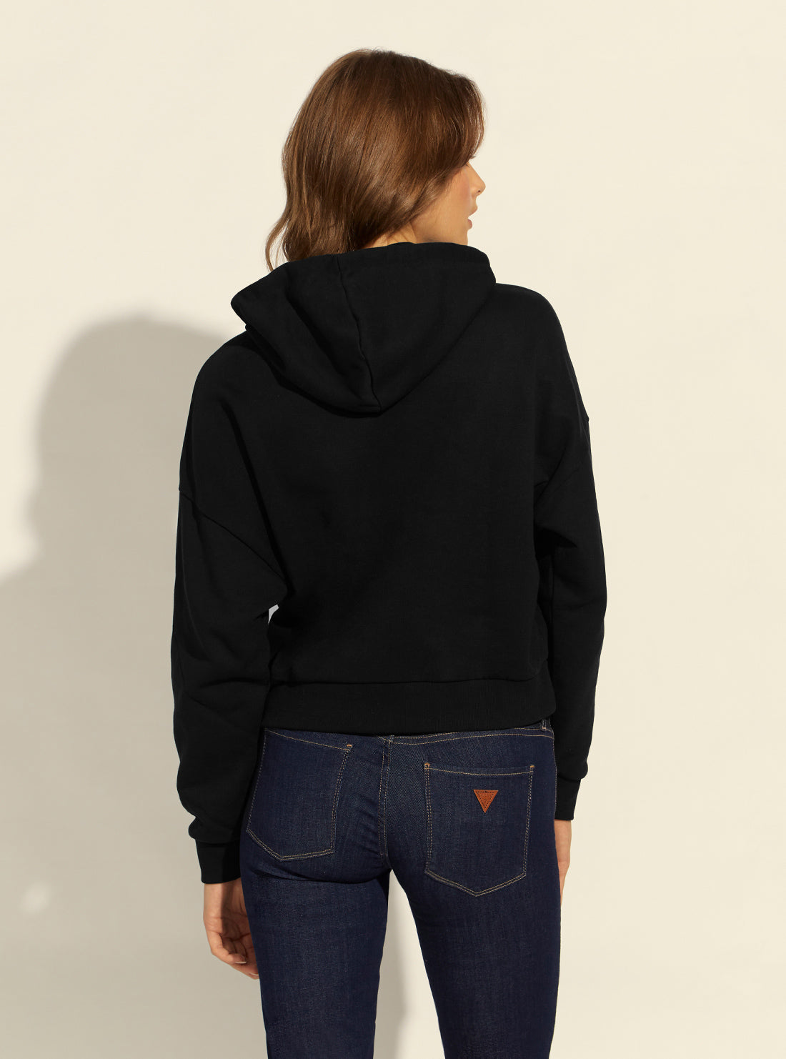 GUESS Womens Black Iconic Logo Hoodie Jumper W2RQ07K68I0 Back View