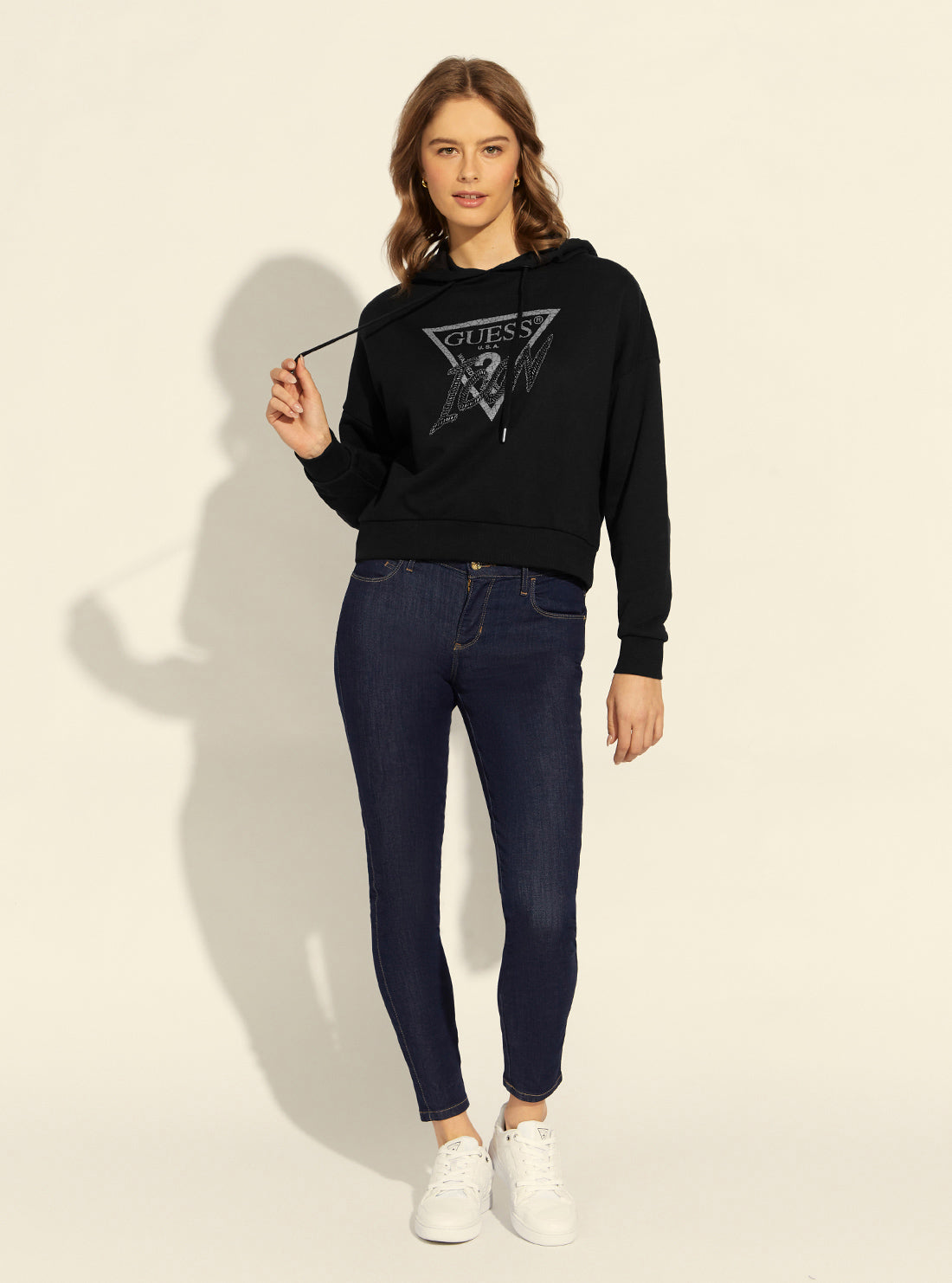 GUESS Womens Black Iconic Logo Hoodie Jumper W2RQ07K68I0 Full View