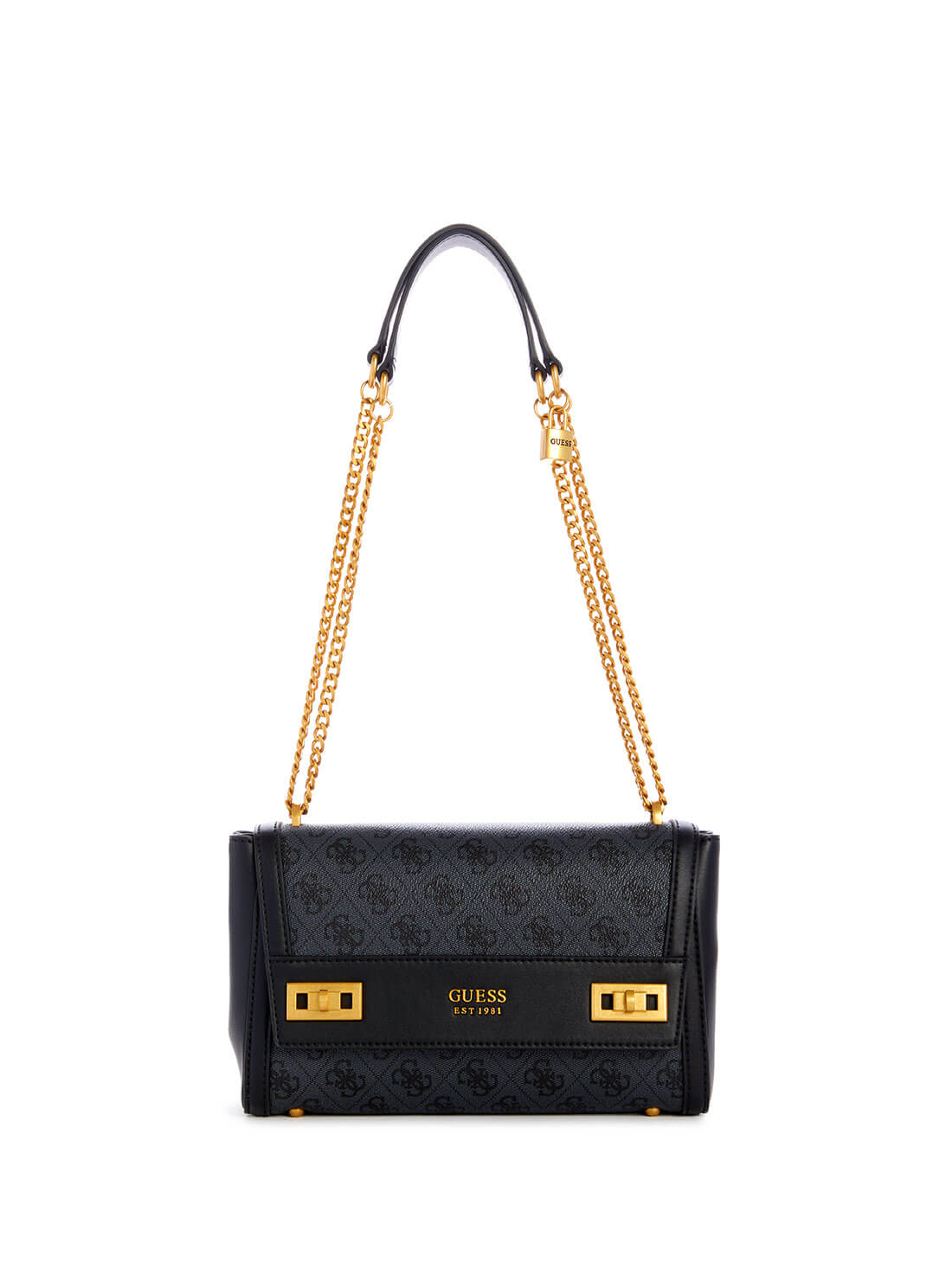 GUESS Womens Coal Black Katey Logo Shoulder Bag XA787019 Front View