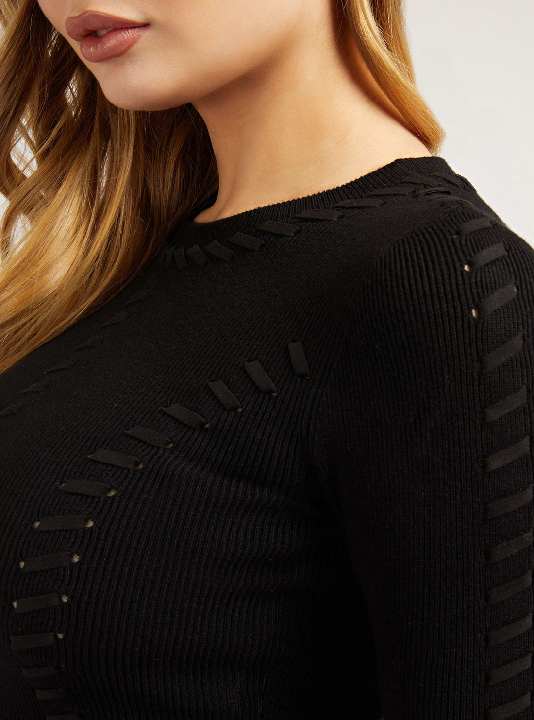 GUESS Womens Black Letita Knit Mini Dress W1RK02Z17X4 Detail View