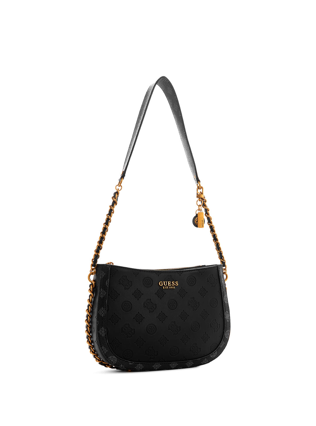 GUESS Womens  Black Logo Abey Hobo Shoulder Bag PB855802 Front Side View