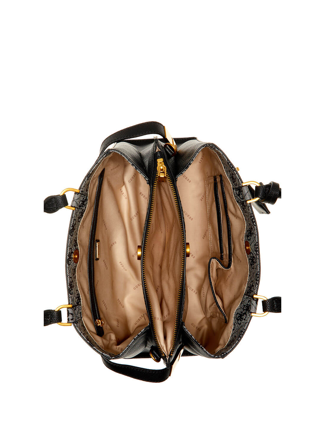 GUESS Womens Black Logo Zadie Girlfriend Satchel SA839606 Inside View