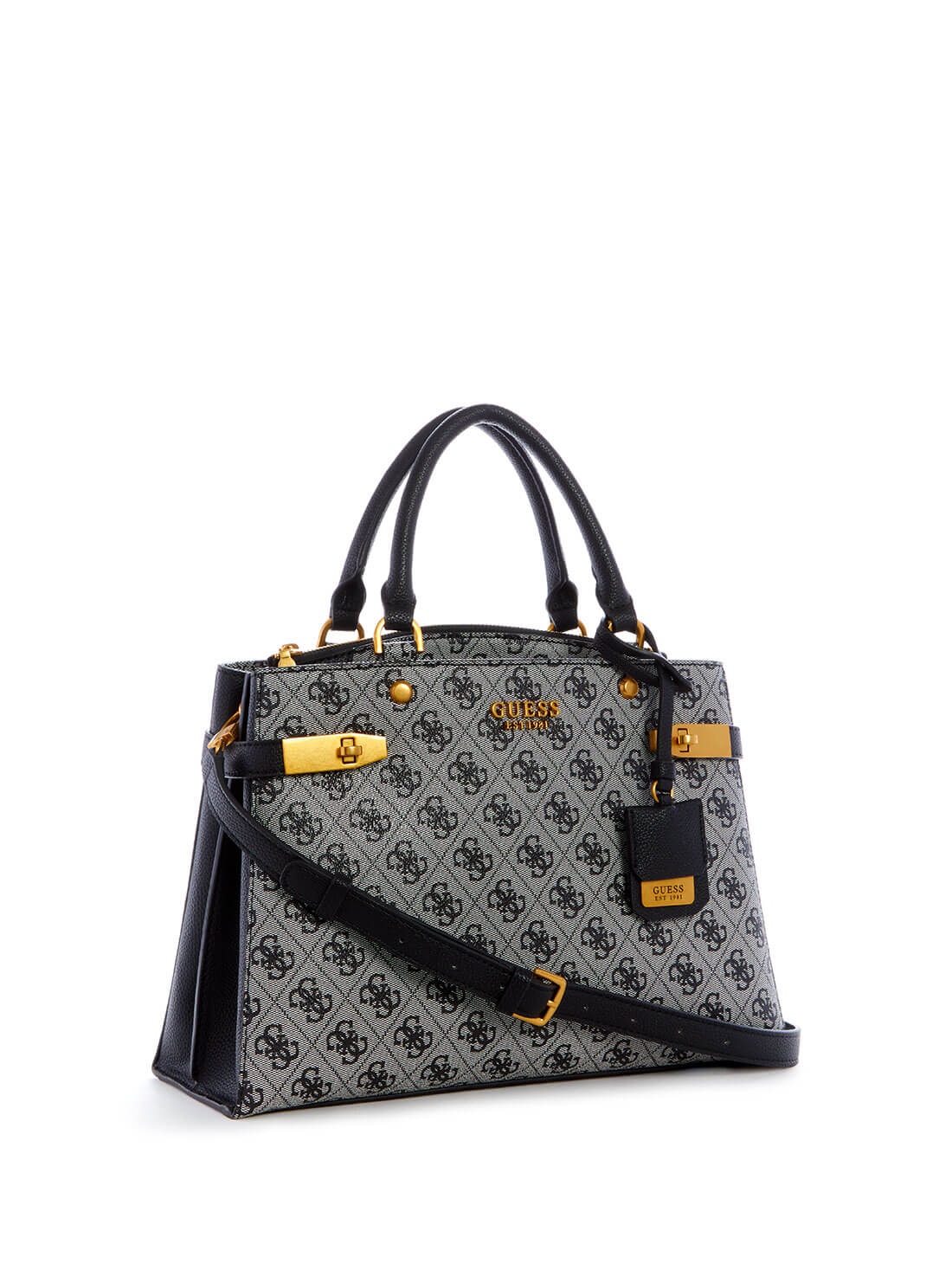 GUESS Womens Black Logo Zadie Girlfriend Satchel SA839606 Front Side View