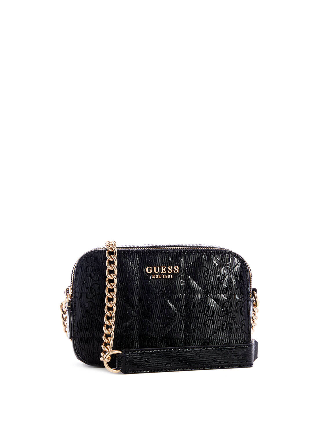 GUESS Womens Black Noelle Quilted Crossbody Camera Bag GS787914 Front View