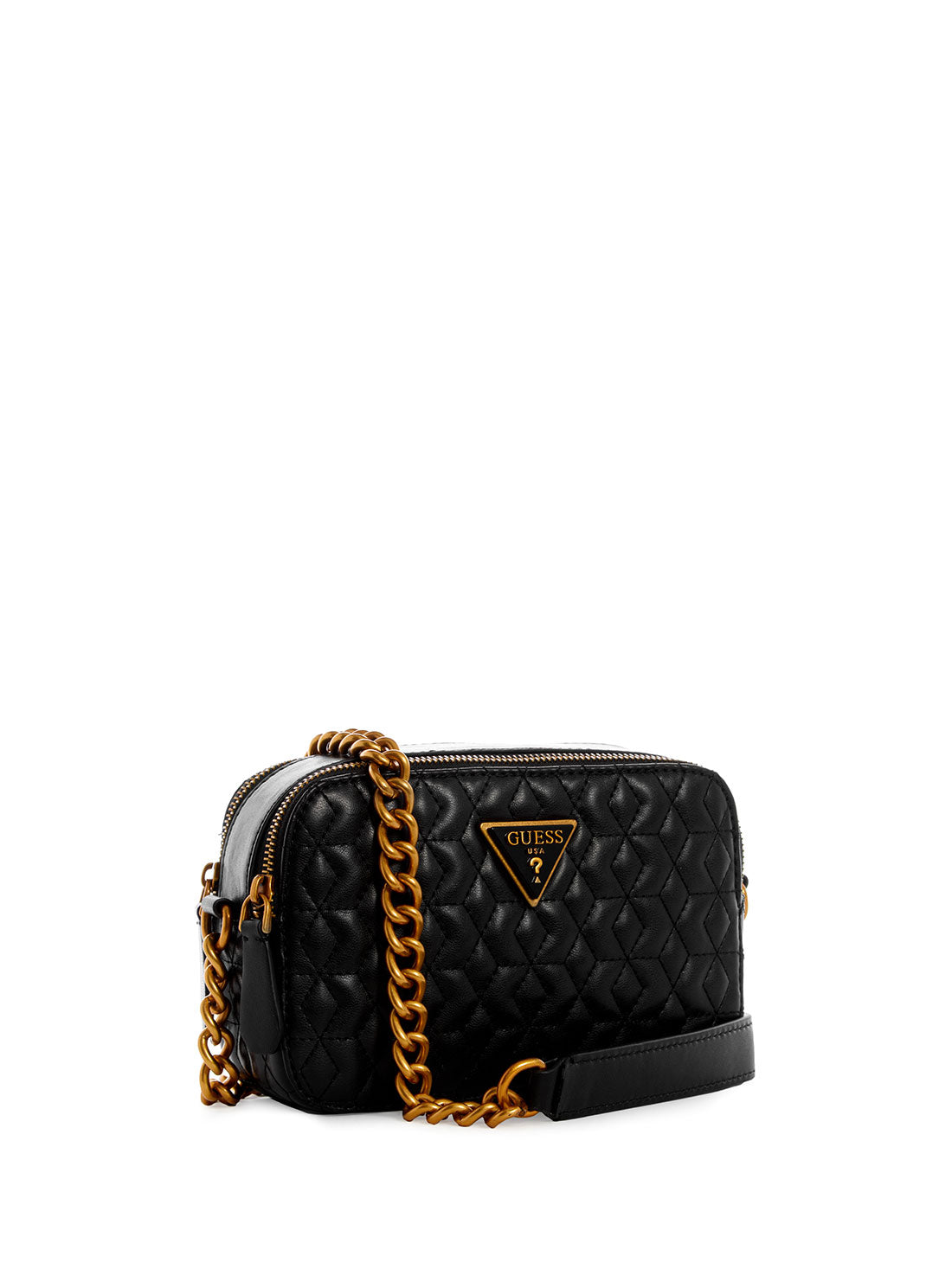 GUESS Womens Black Quilted Noelle Crossbody Camera Bag Front DB787914 Side View