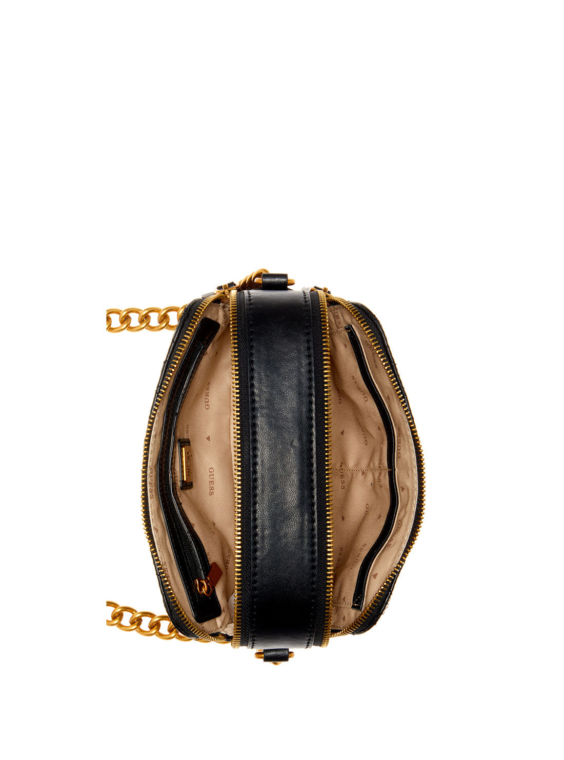 GUESS Womens Black Quilted Noelle Crossbody Camera Bag DB787914 Inside View