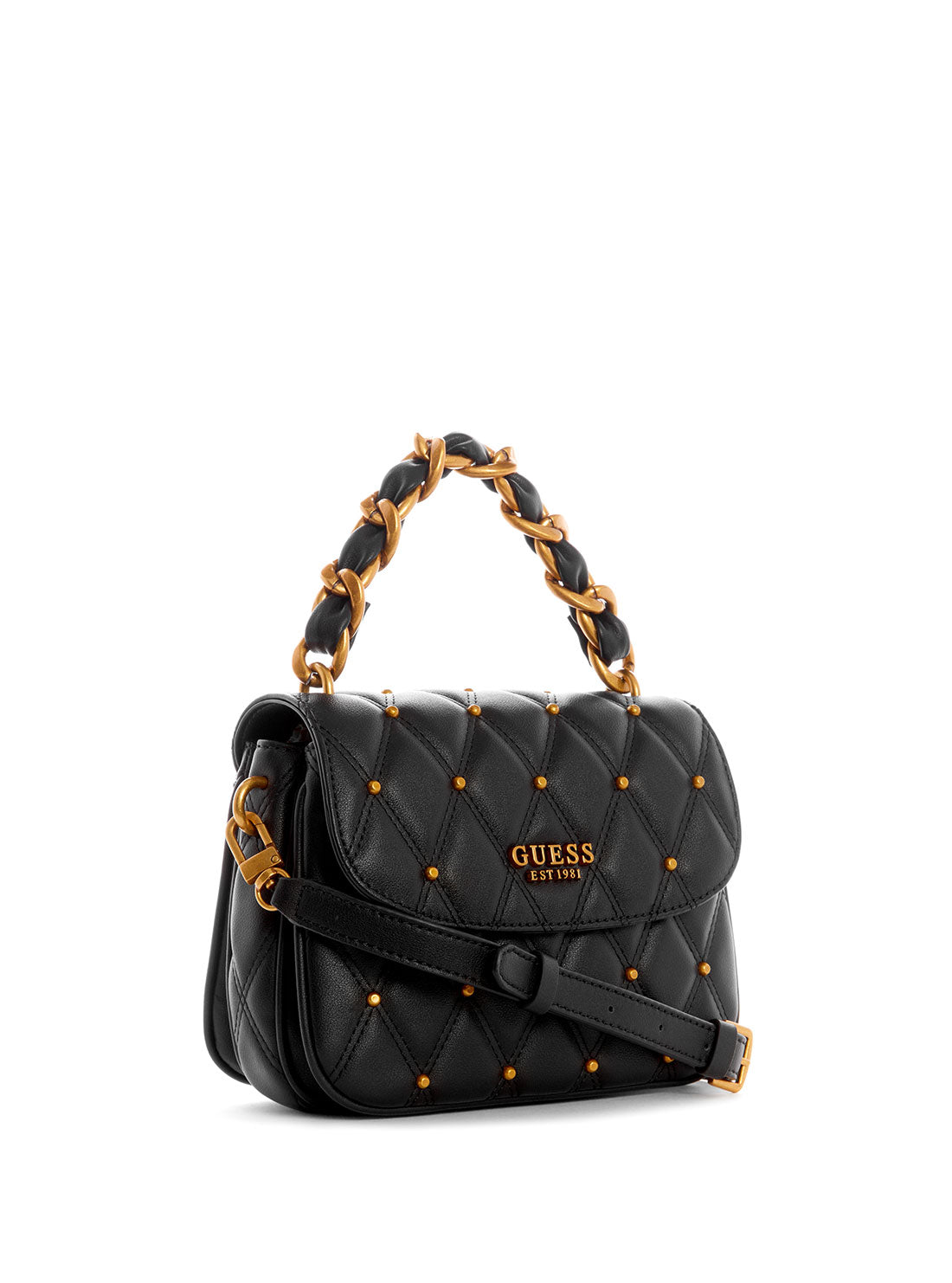 GUESS Womens Black Triana Studded Shoulder Bag QS855319 Side View