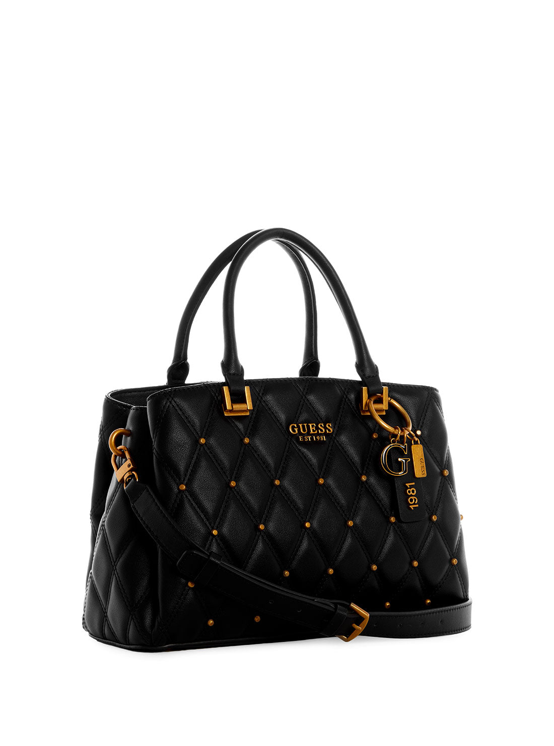 GUESS Womens Black Triana Three Compartment Satchel QS855306 Front Side View