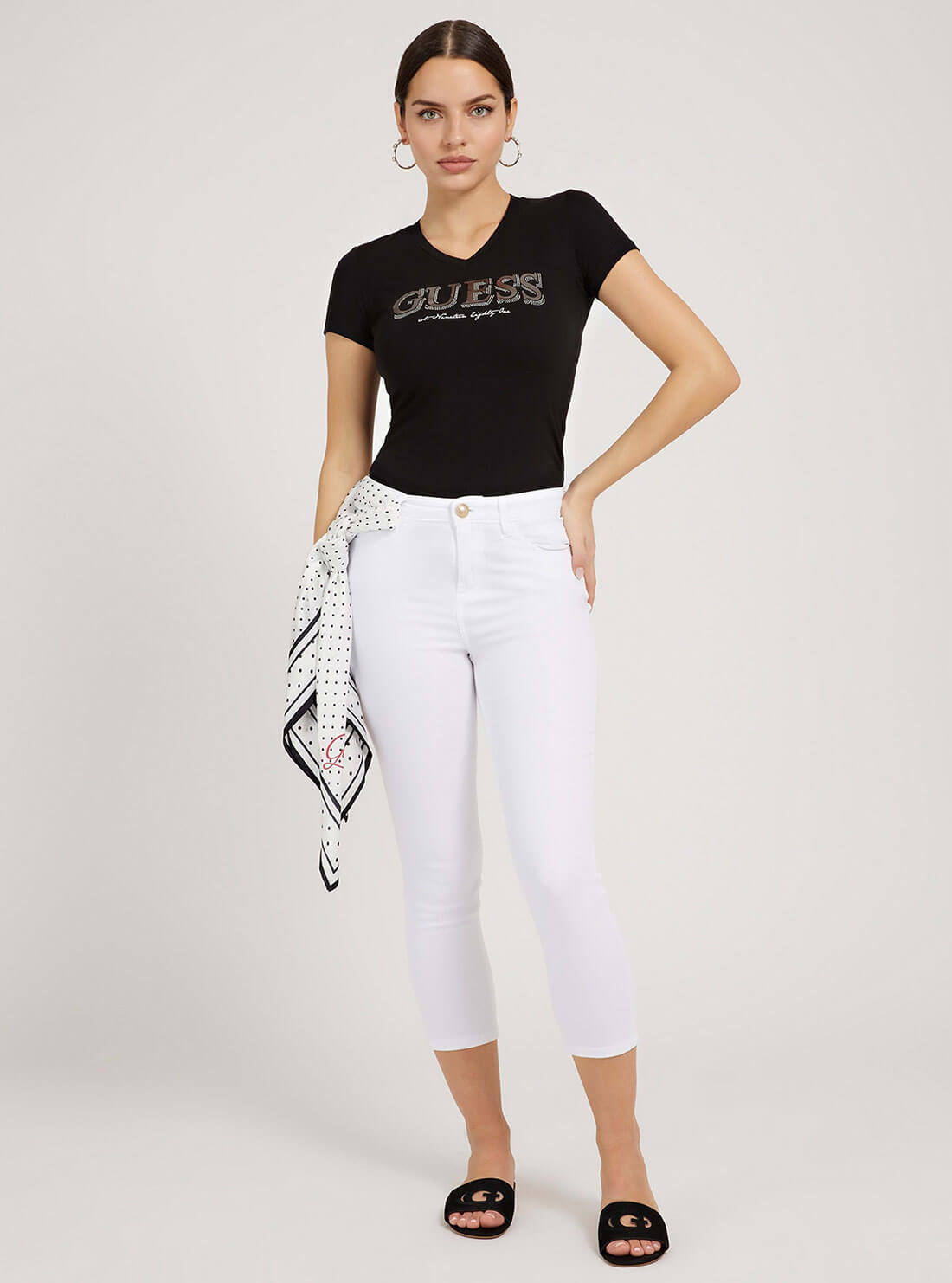 GUESS Womens Black Trine Logo T-Shirt W2GI05J1300 Full View
