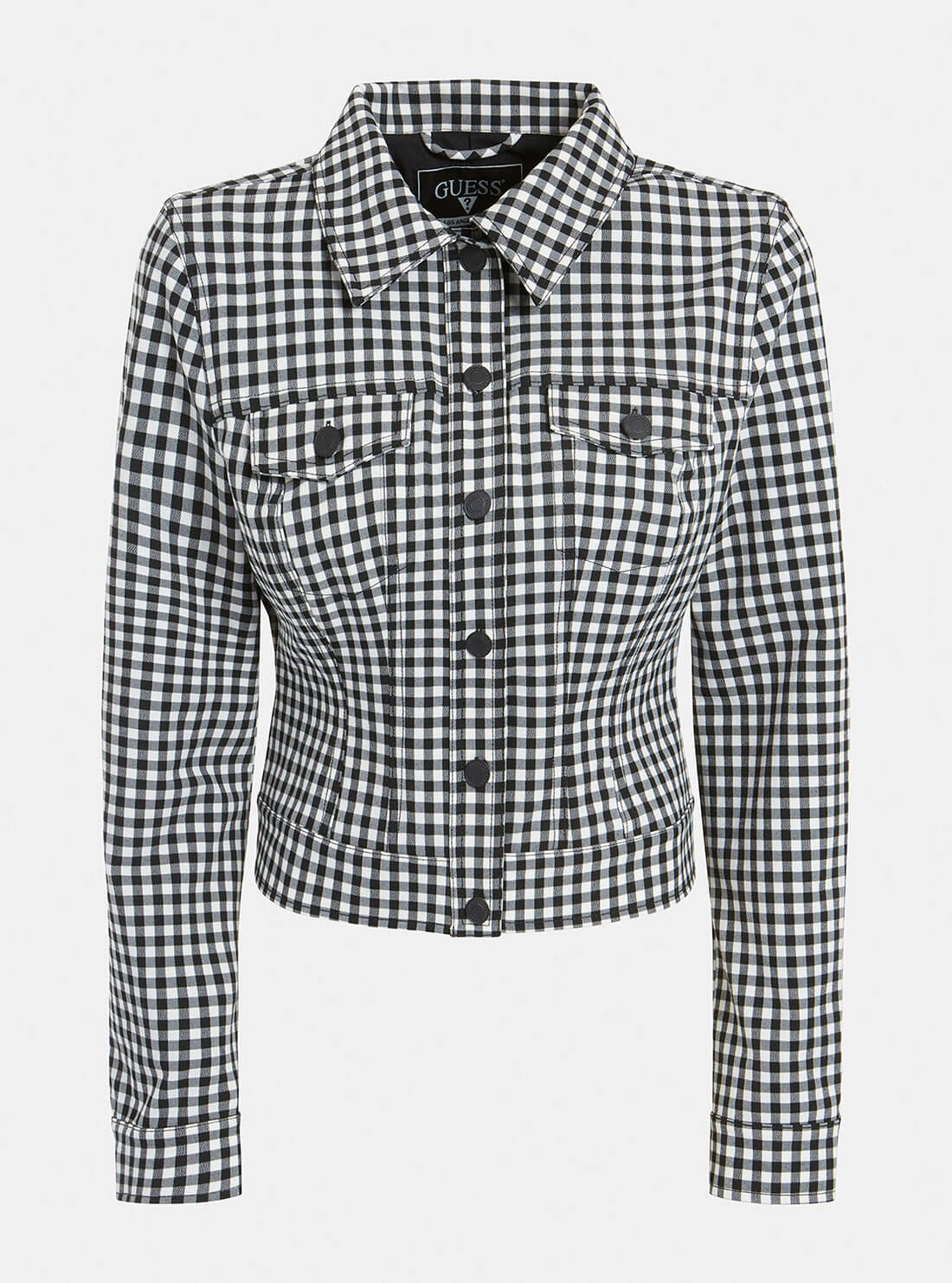 GUESS Womens Black Gingham Romina Trucker Jacket W2GL15WEKU0 Ghost Front View