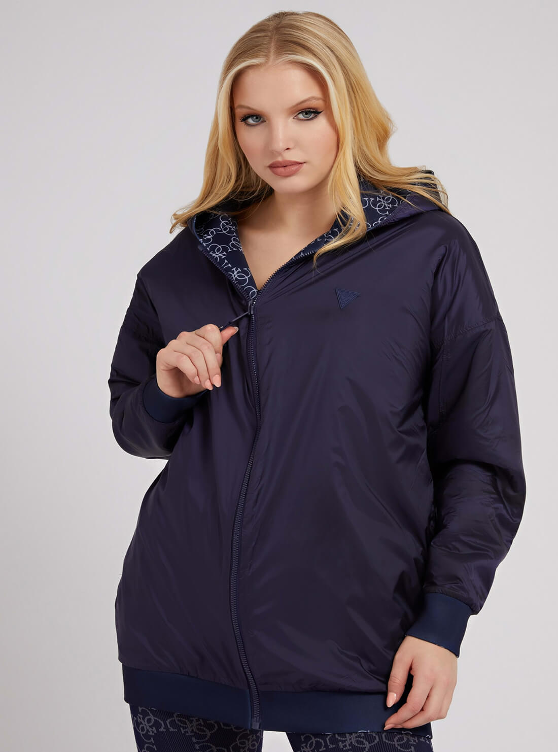 GUESS Womens Blue Beverly Reversible Active Jacket V2RL03JR06W Closed Blue  Front View