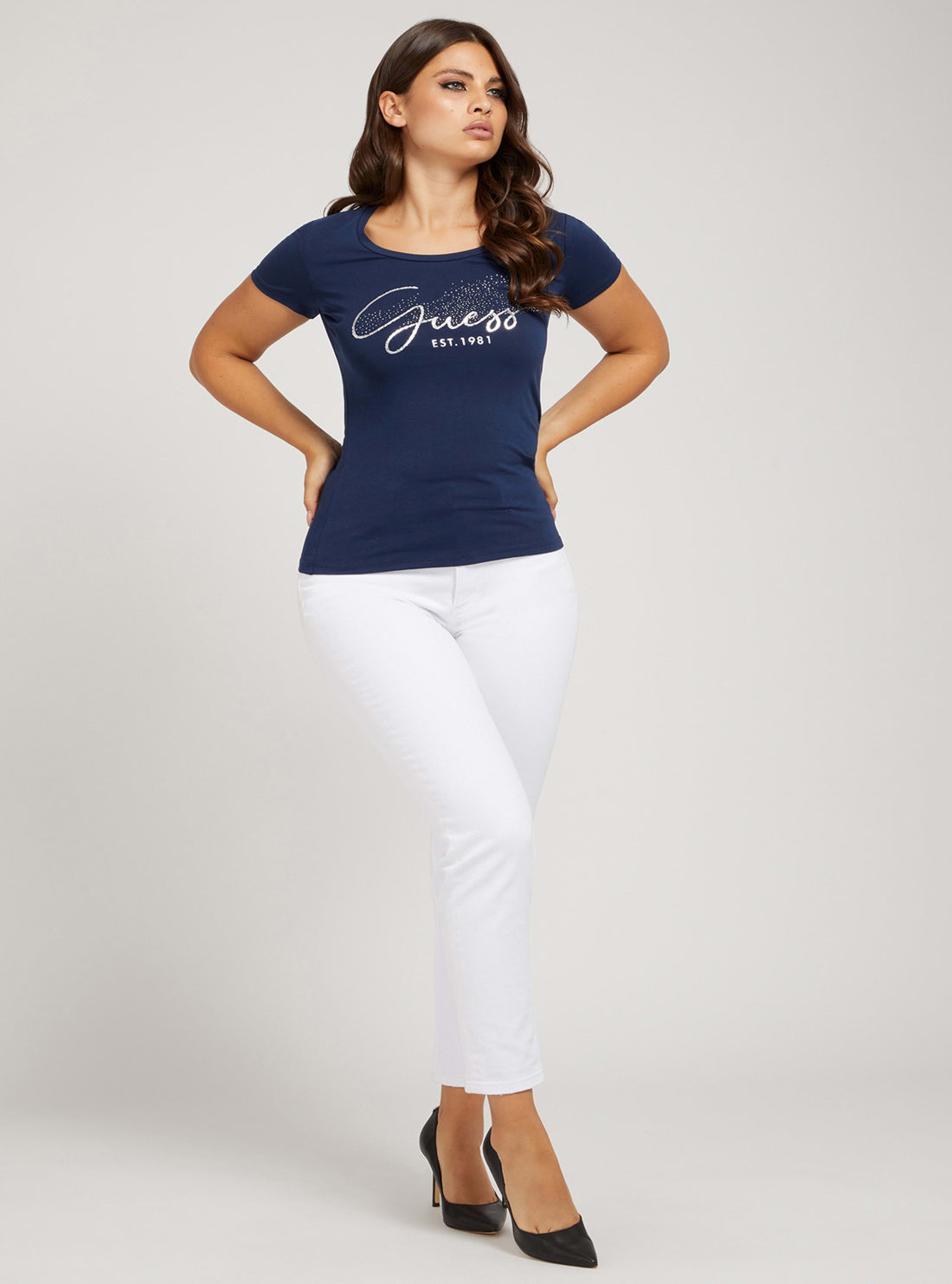 GUESS Womens Blue Chloe Logo T-Shirt W2RI04J1300 Full View
