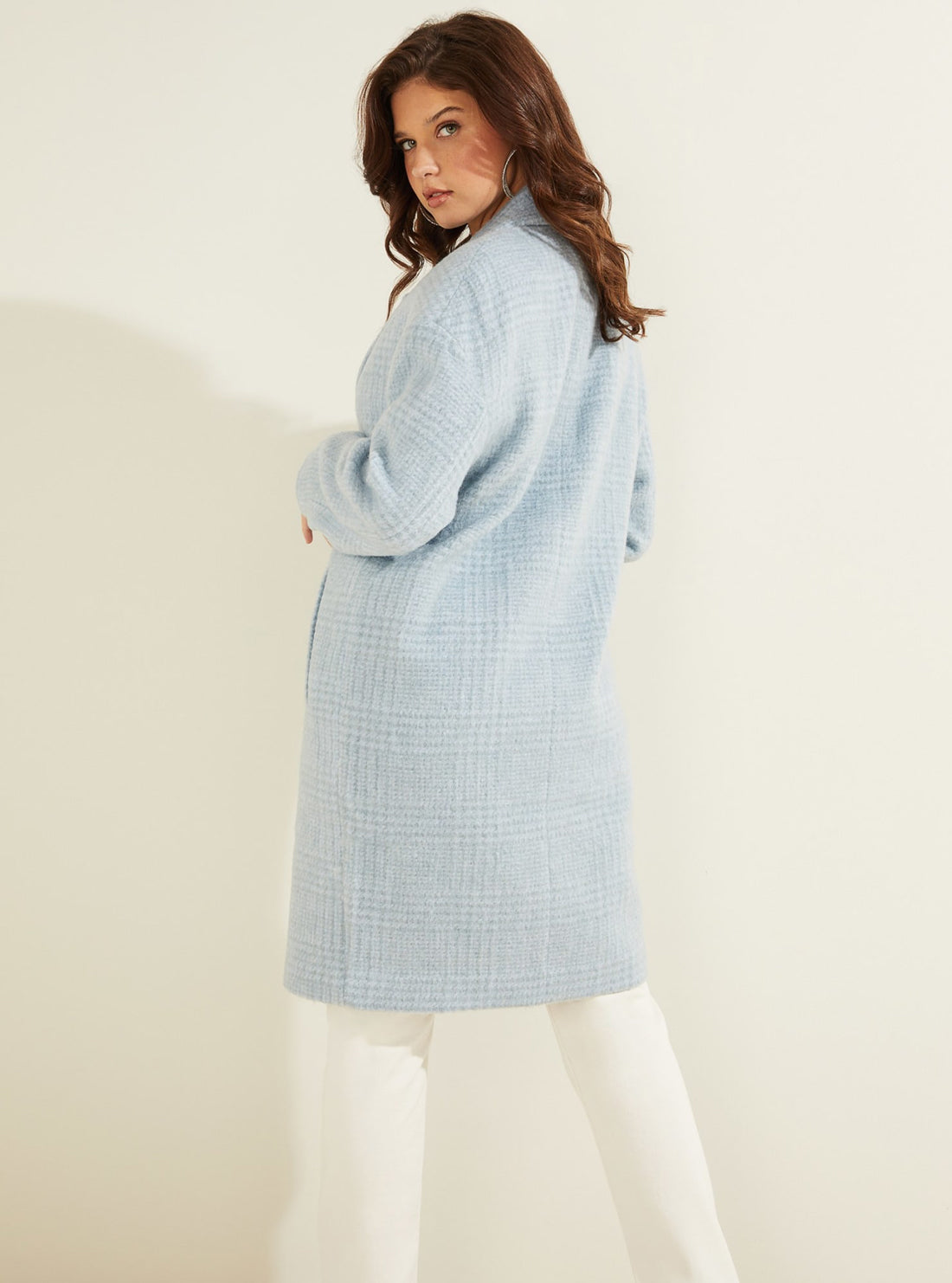 GUESS Womens Blue Destiny Wool-Blend Coat W2RL28WEL40 Model Back View