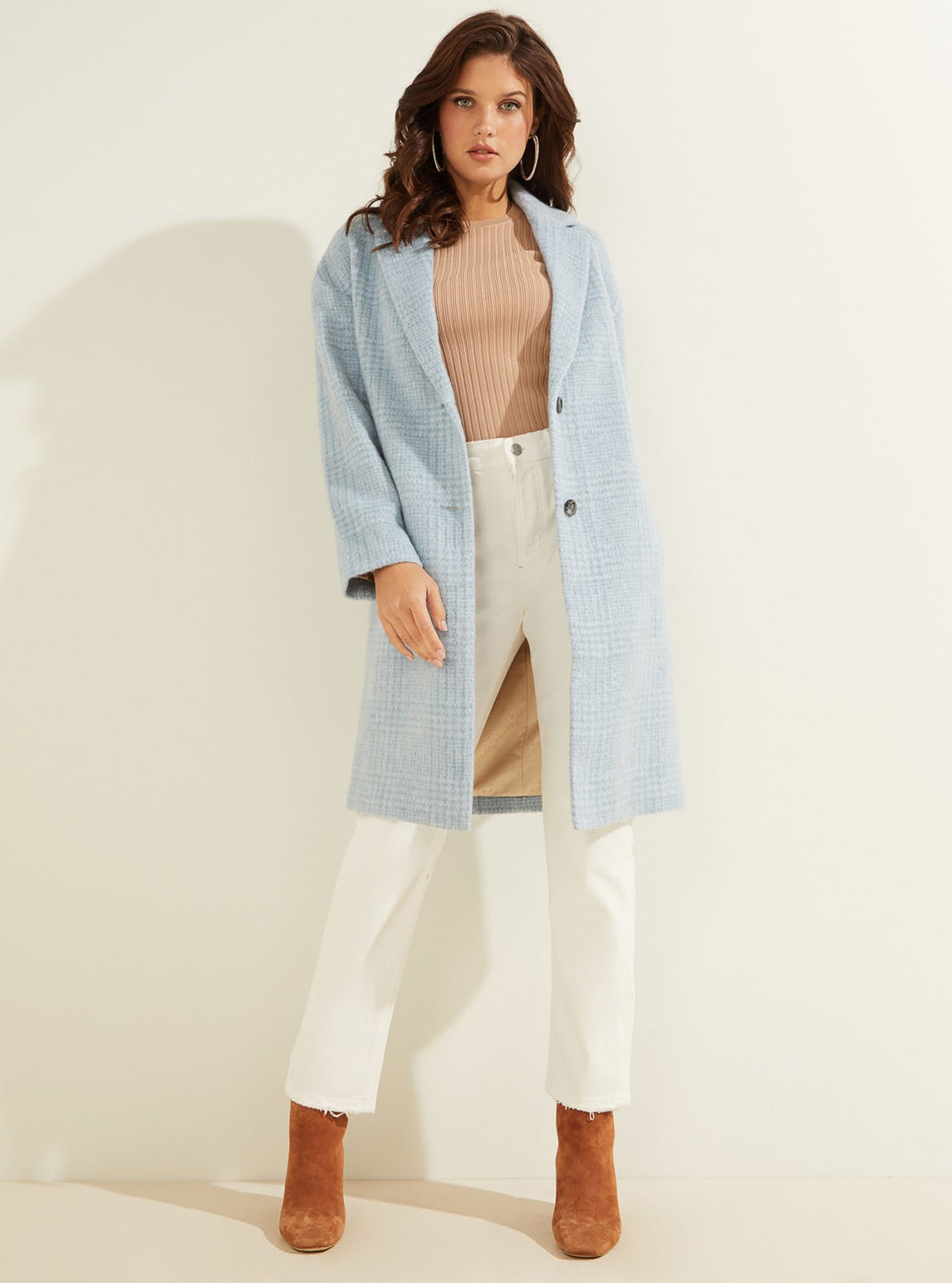 GUESS Womens Blue Destiny Wool-Blend Coat W2RL28WEL40 Model Full View