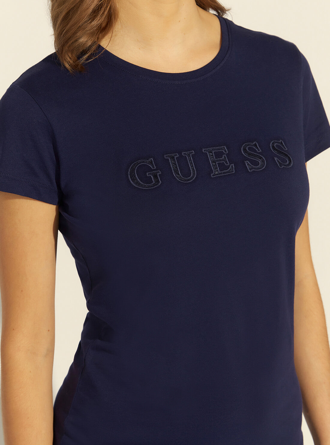 GUESS Womens  Eco Navy Blue Amice Active Logo T-Shirt V2RI08K8HM0 Detail View