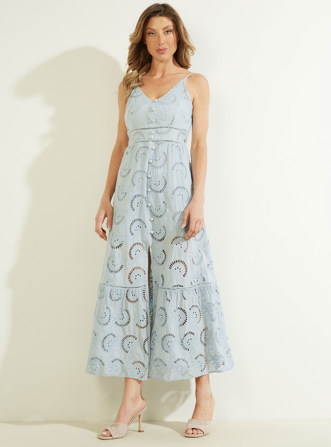 GUESS Womens Blue Serafina Eyelet Maxi Dress W2GK44WEJV0 Full View