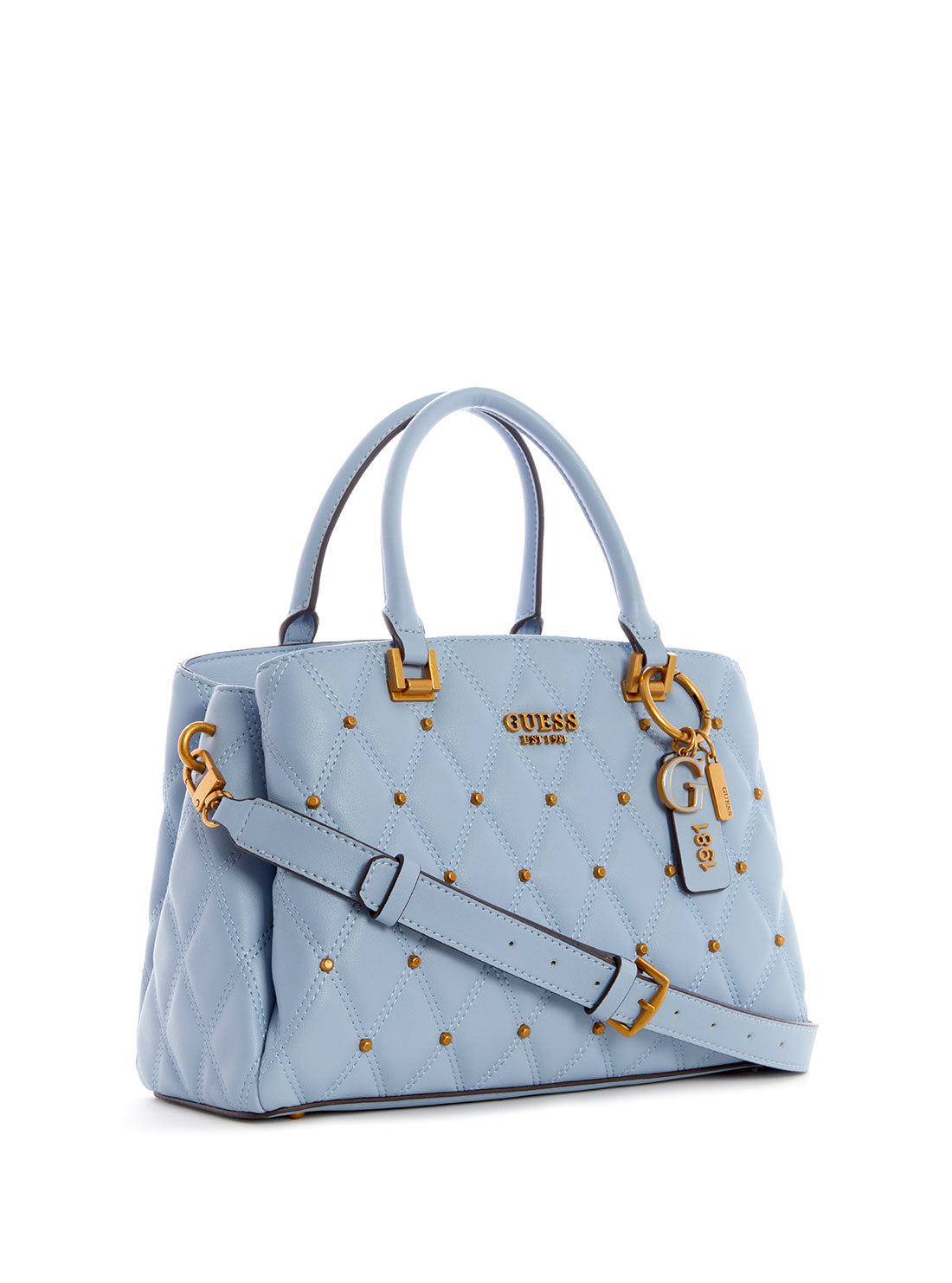 GUESS Womens Blue Triana Three Compartment Satchel QS855306 Front Side View