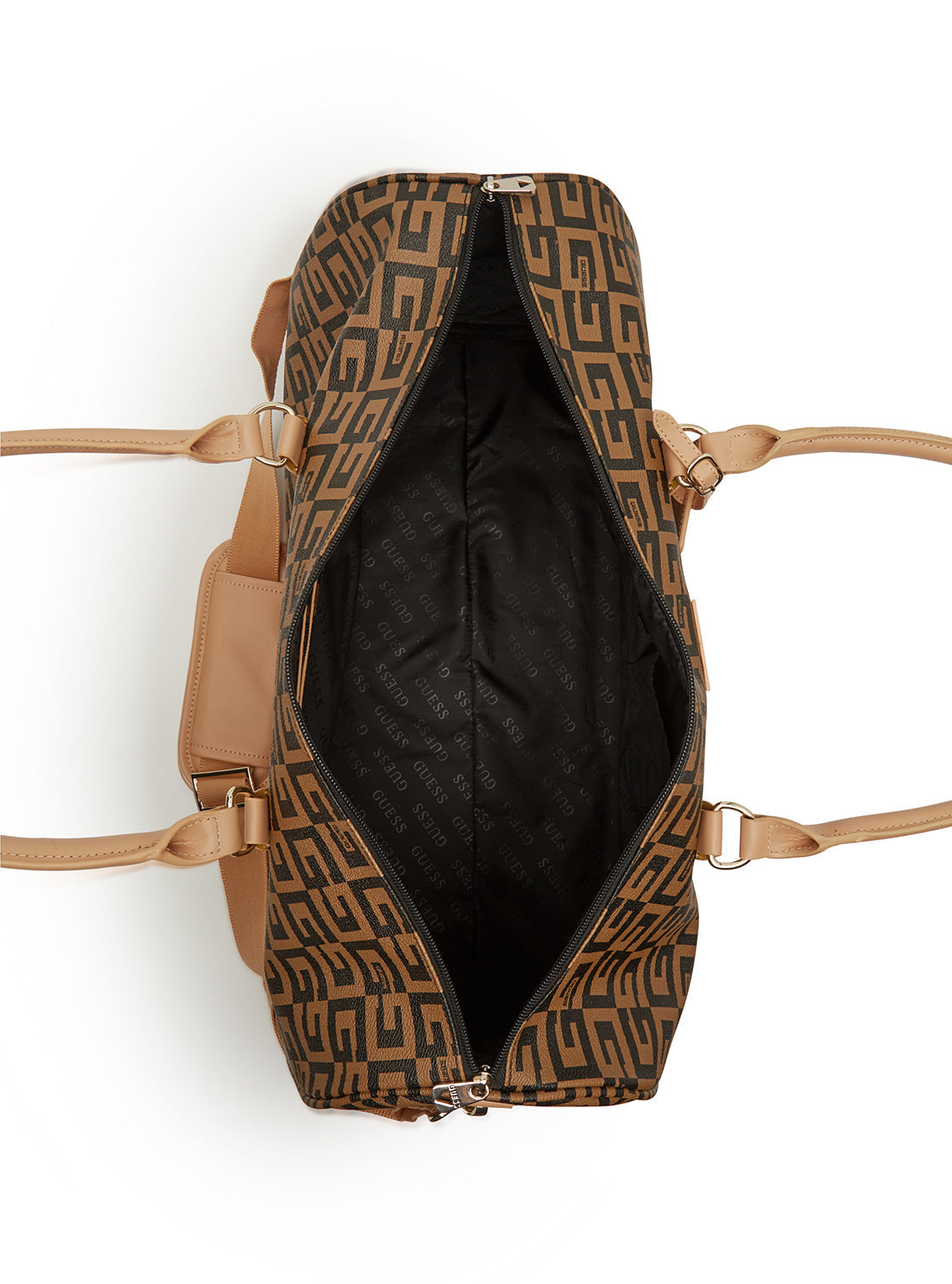 GUESS Womens Brown Logo Carry Duffle Bag G8141930 Inside View