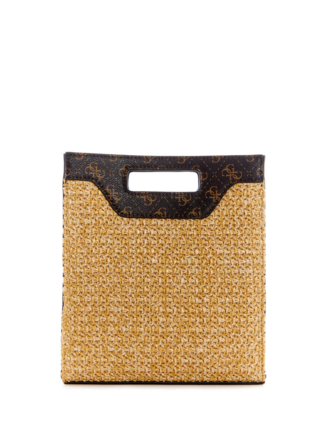 GUESS Womens Brown Multi Logo Kasinta Raffia Mini Tote Bag SB841775 Back View