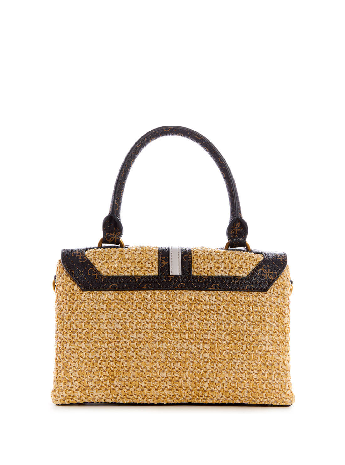GUESS Womens Brown Multi Logo Kasinta Raffia Satchel Bag SB841720 Back View