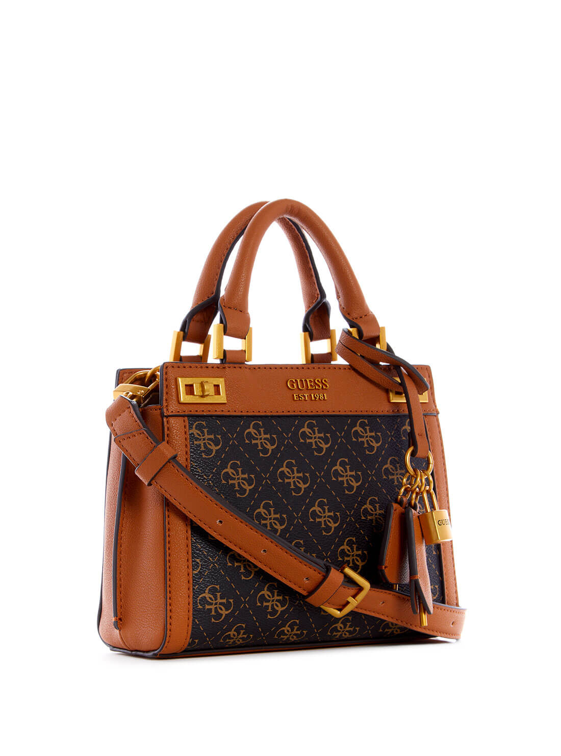 GUESS Womens  Brown Logo Katey Mini Satchel ZA787073 Front Side View