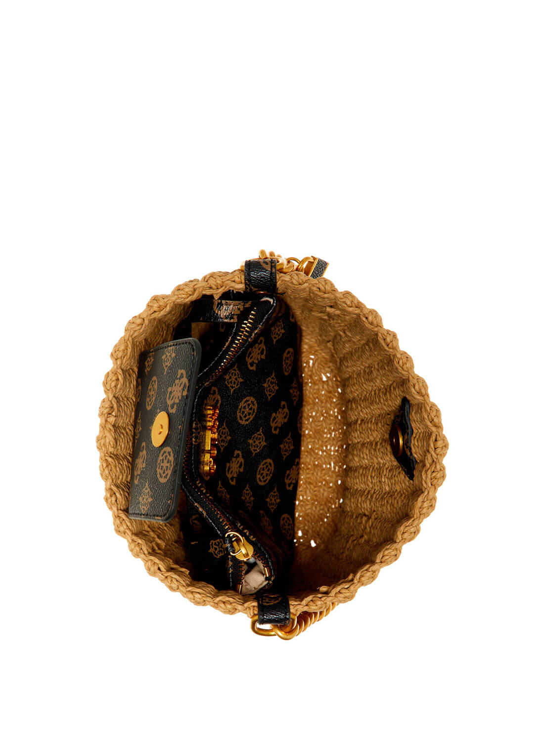 GUESS Womens Brown Logo Lilica Bucket Crossbody Bag WL842601 Inside View
