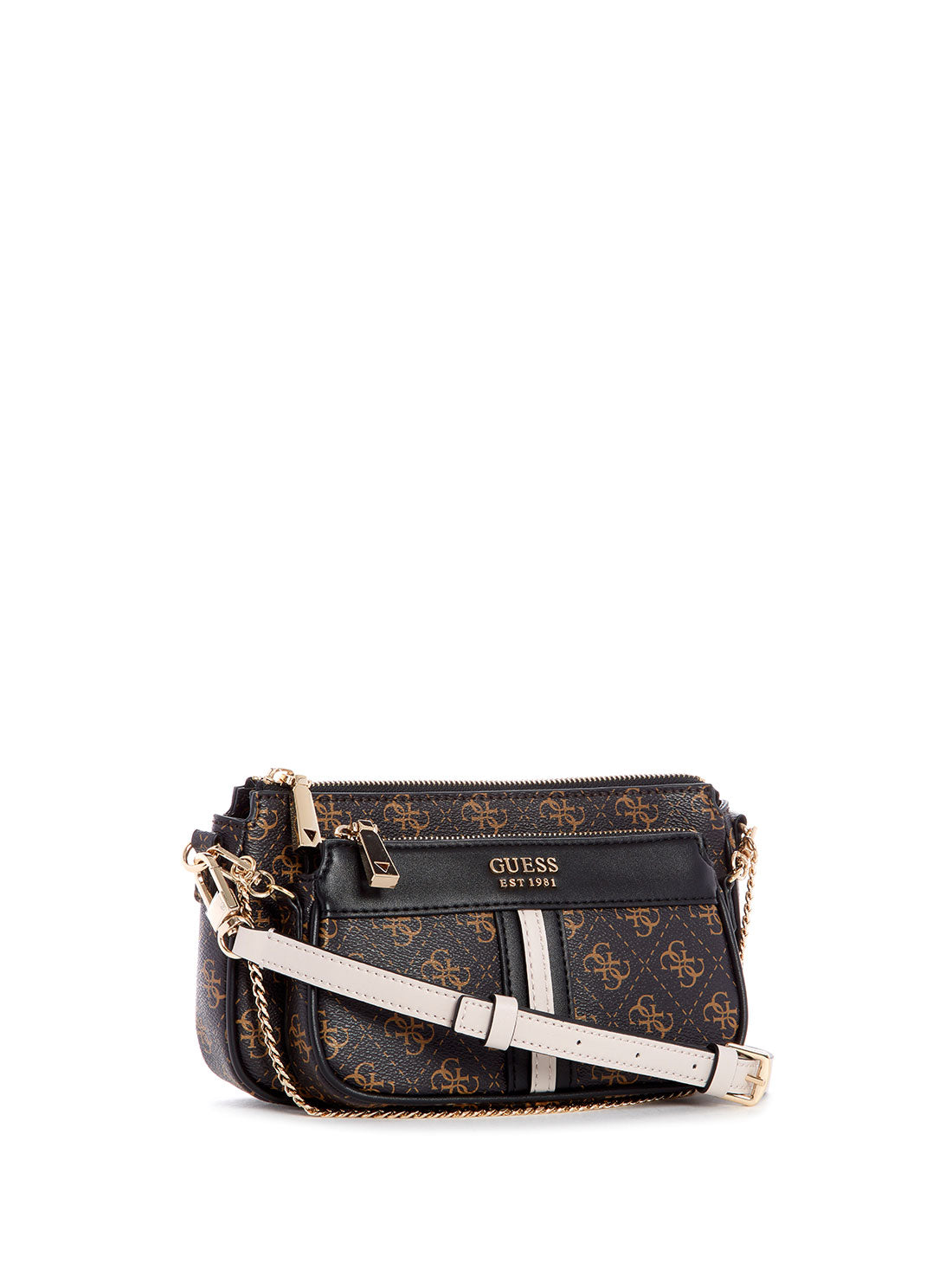GUESS Womens Black Brown Kasinta Crossbody Bag SG840570 Front Side View
