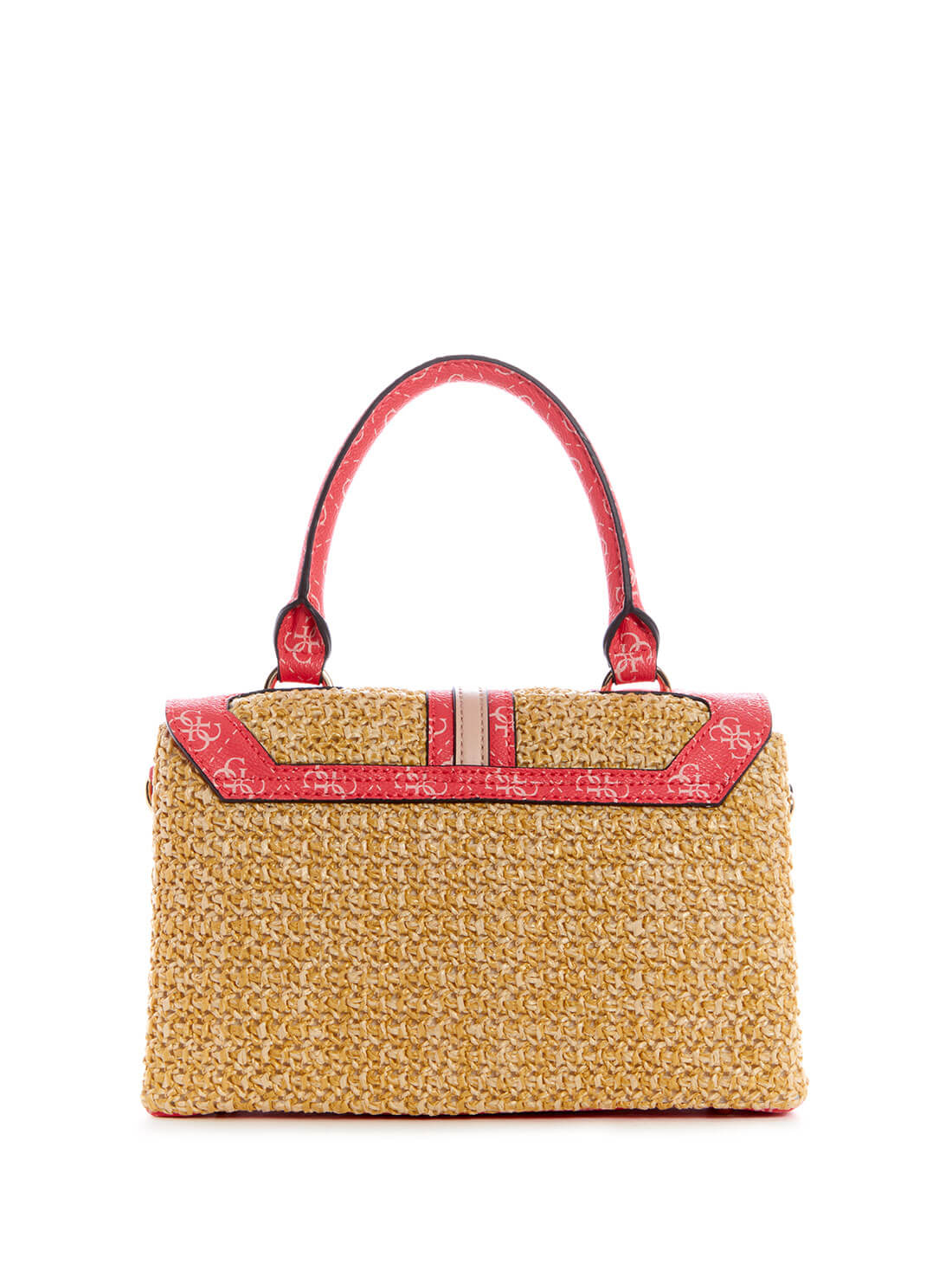 GUESS Womens Pink Multi Logo Kasinta Raffia Satchel Bag SG841720 Back View