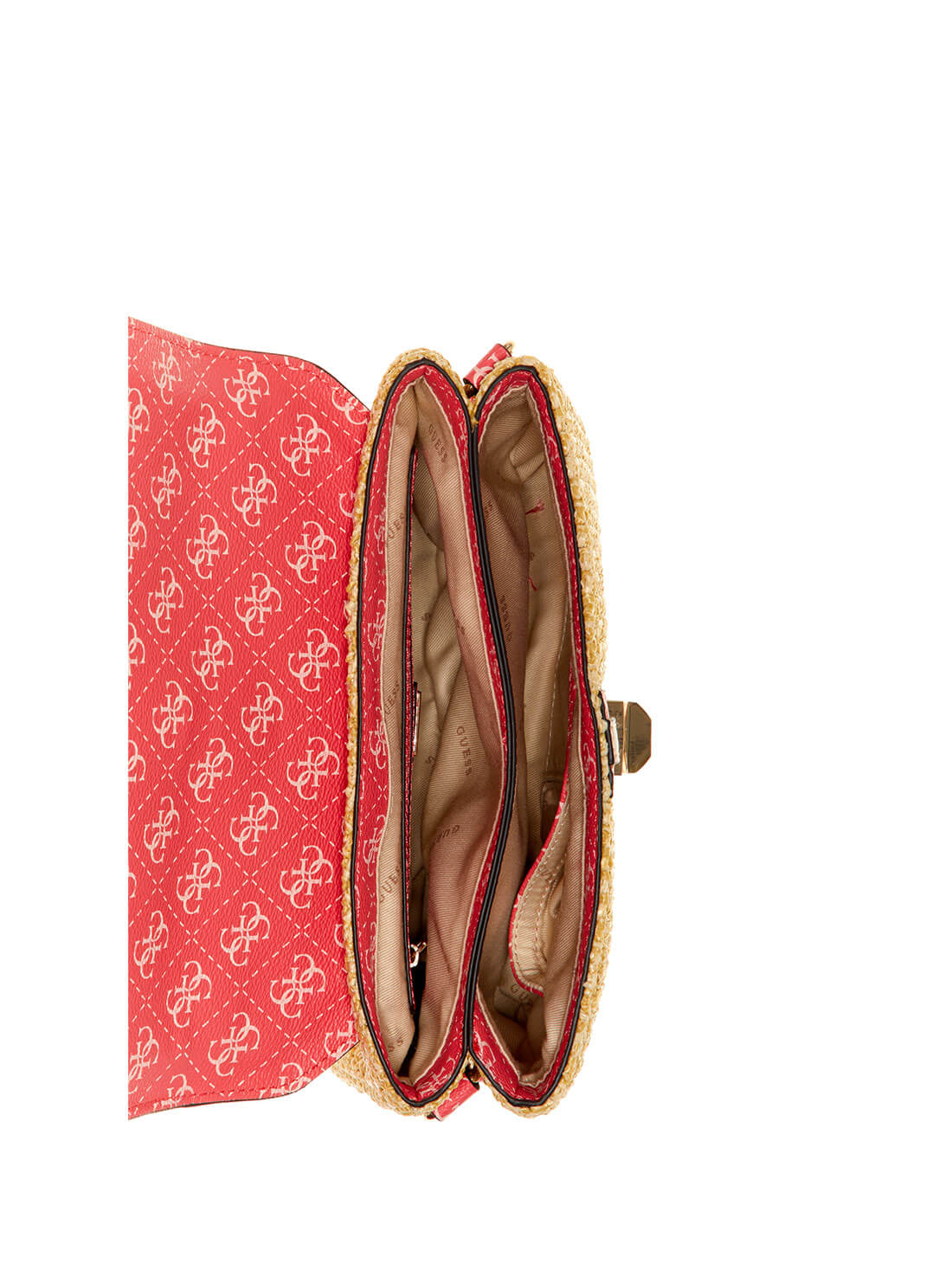 GUESS Womens Pink Multi Logo Kasinta Raffia Satchel Bag SG841720 Inside View