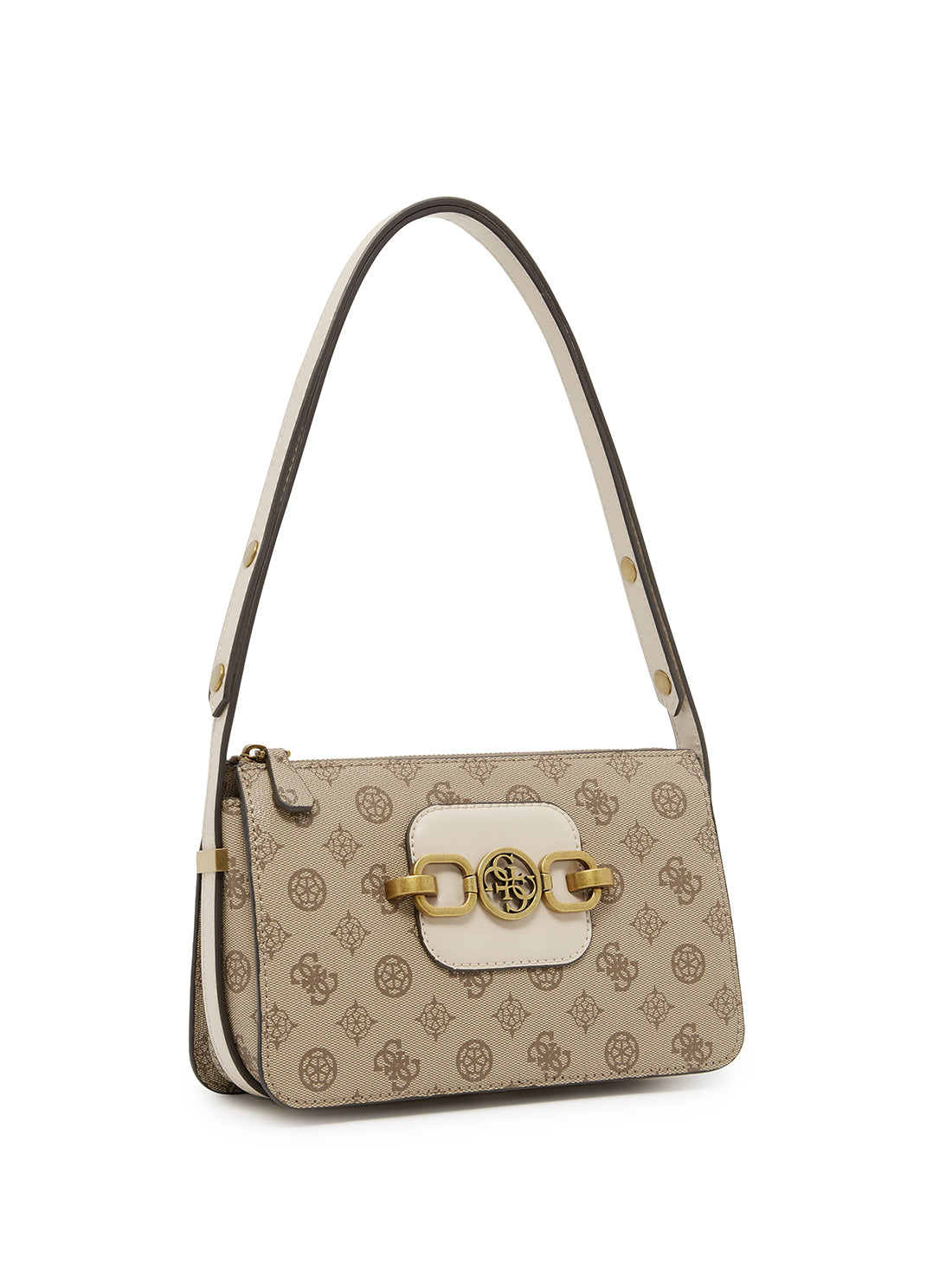 GUESS Womens  Beige Multi Print Hensely Logo Shoulder Bag   BB837818 Front Side View
