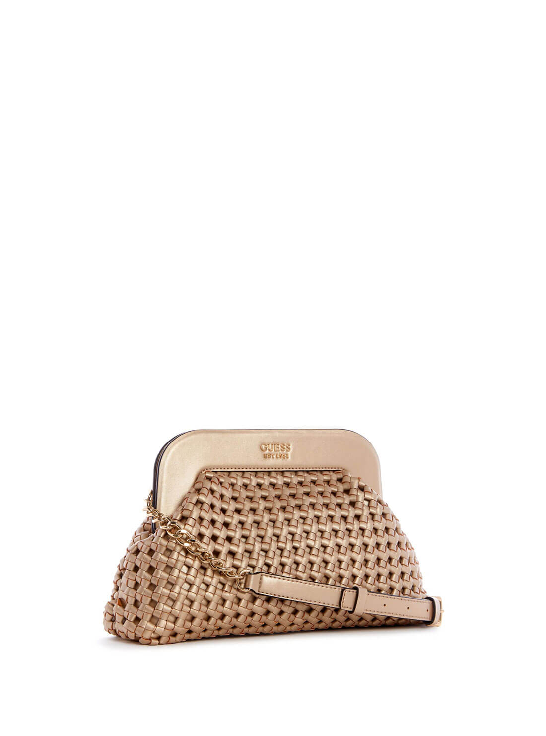 GUESS Womens  Champagne Sicilia Frame Clutch Crossbody Bag MG849017 Front Side View
