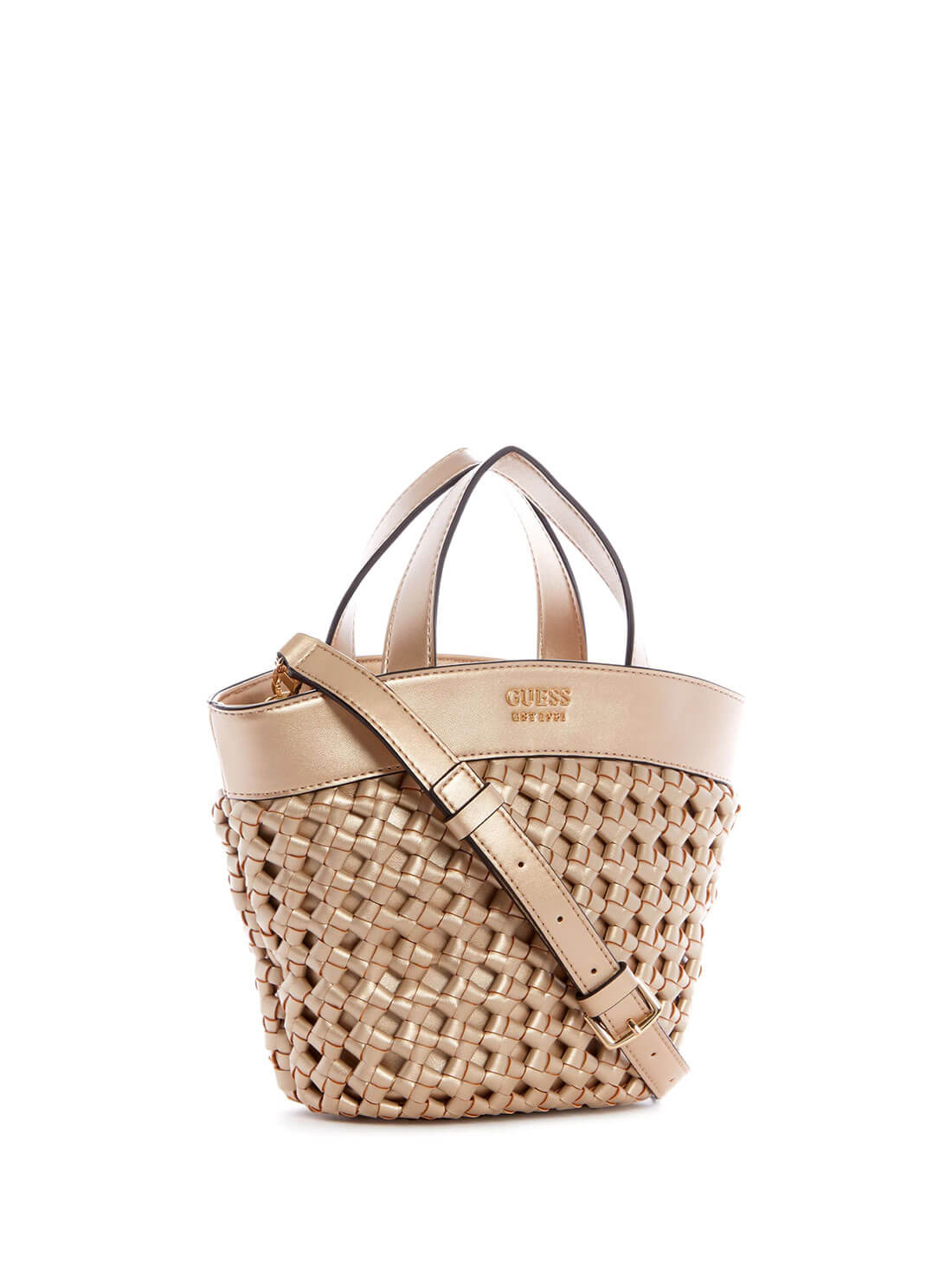 GUESS Womens Champagne Sicilia Mini Tote Bag MG849075 Front Side View
