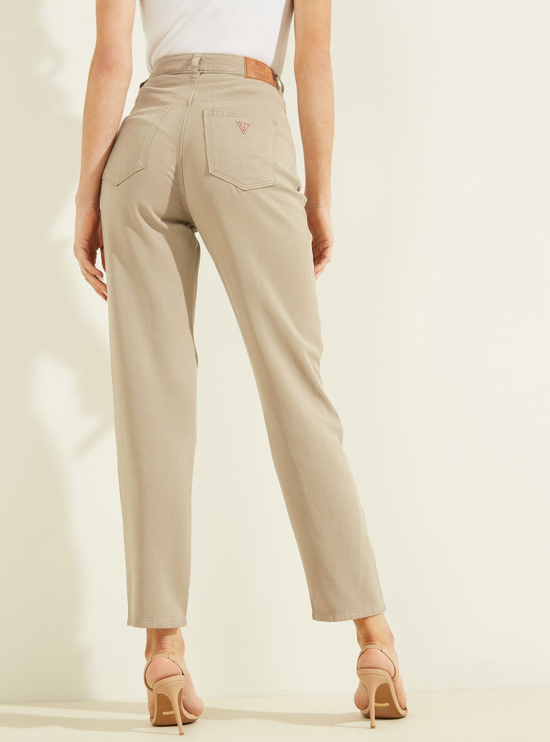 GUESS Womens Eco Beige High-Rise Straight Leg Denim Mom Jeans  W2GA21WDP85 Back View